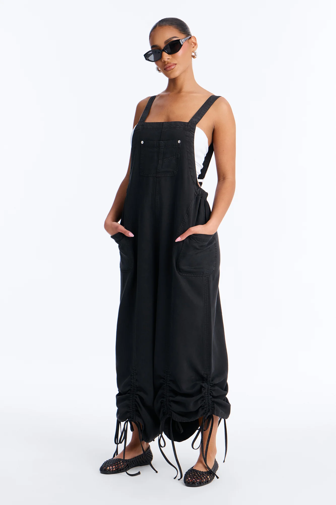 In Too Deep Drapey Denim Overalls - Black