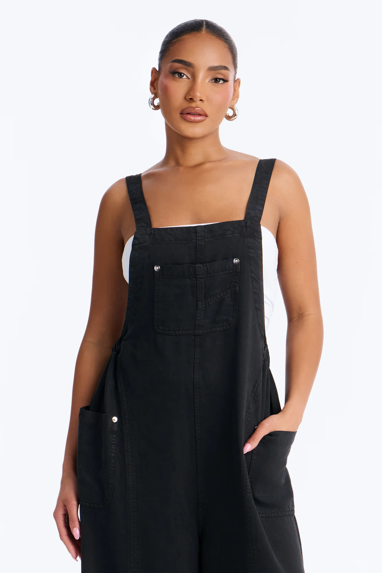 In Too Deep Drapey Denim Overalls - Black - Image 2