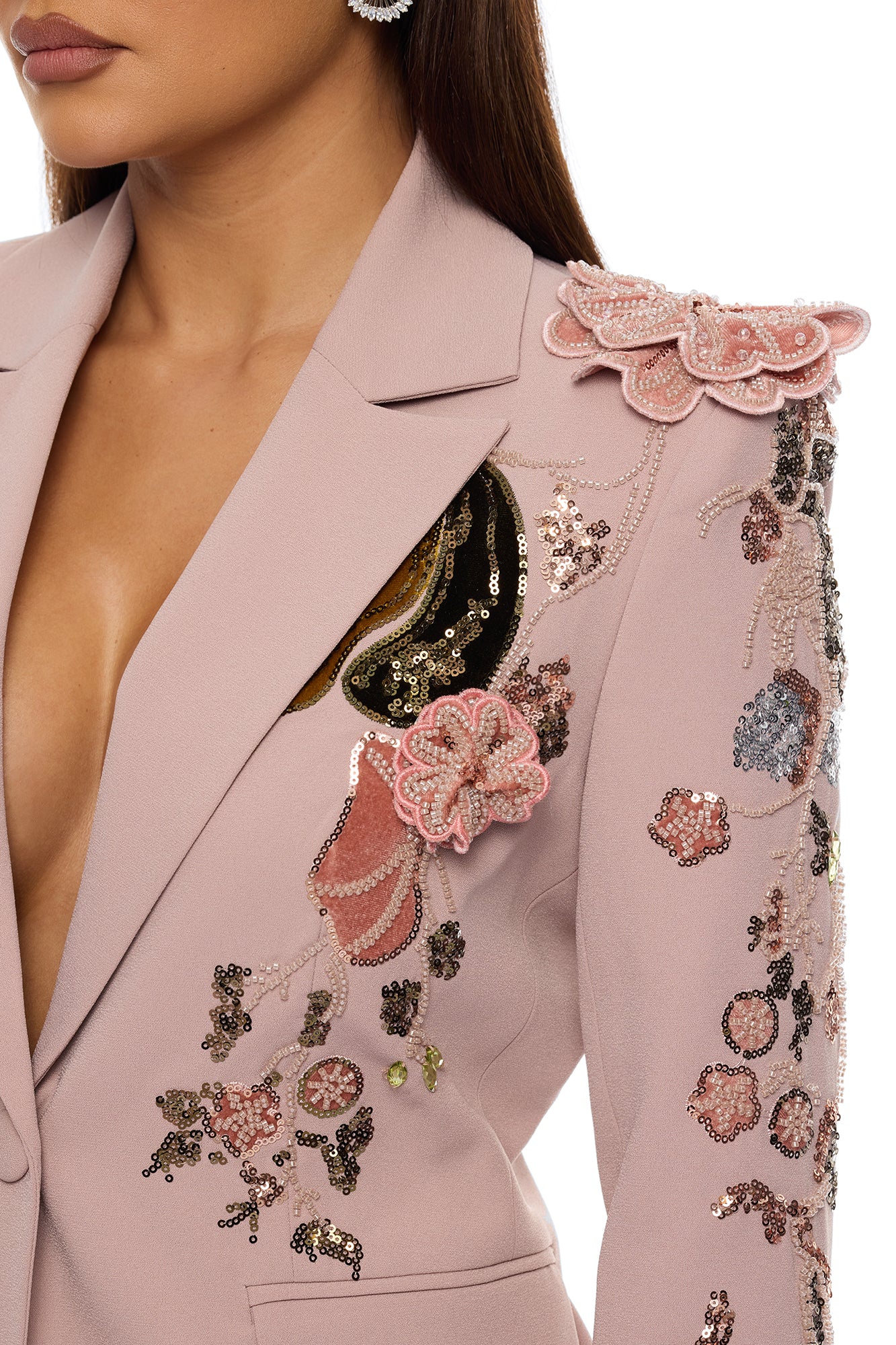 Indie Embellished Blazer Pant Set - Mauve - Image 3