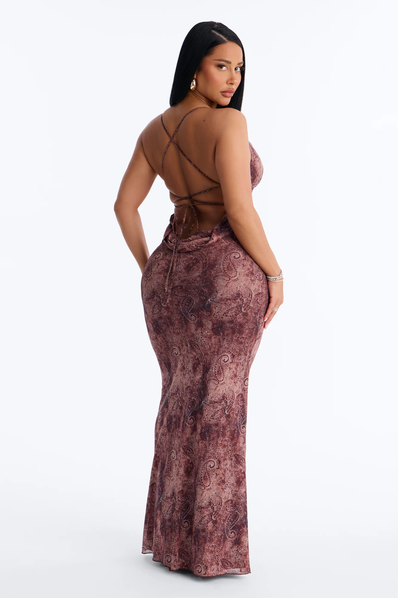 Indie Paisley Mesh Maxi Dress - Brown - Image 4