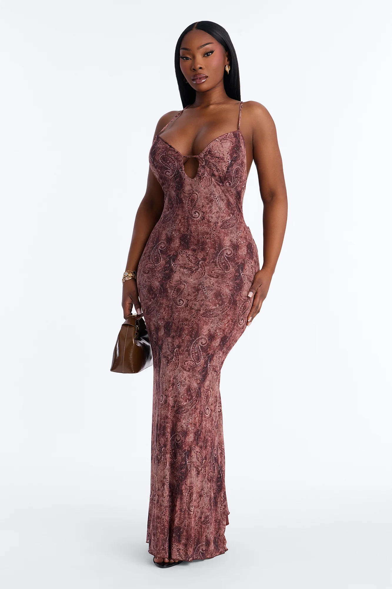 Indie Paisley Mesh Maxi Dress - Brown - Image 5