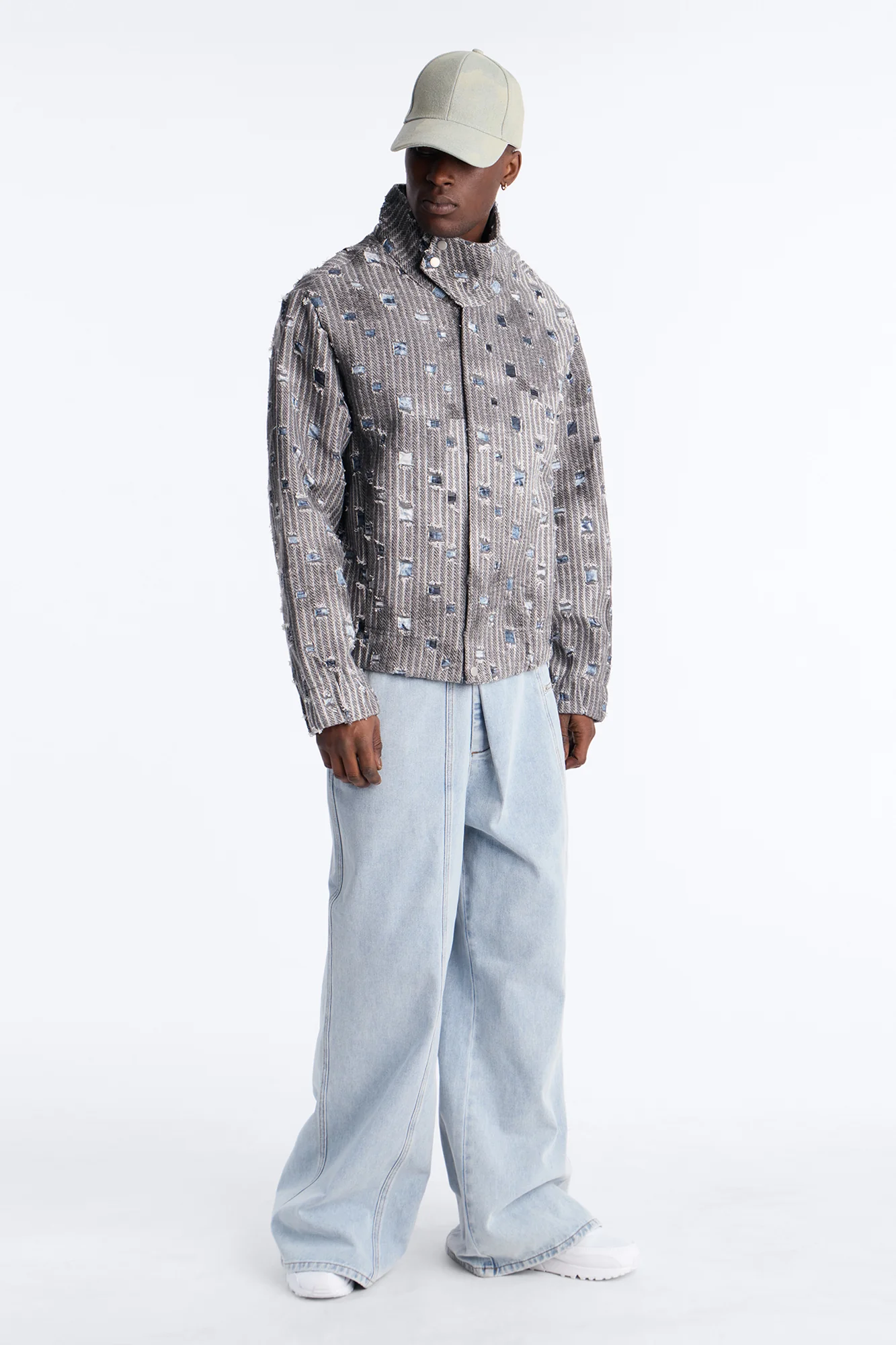 Indio Distressed Lightweight Tweed Jacket - Grey - Image 2
