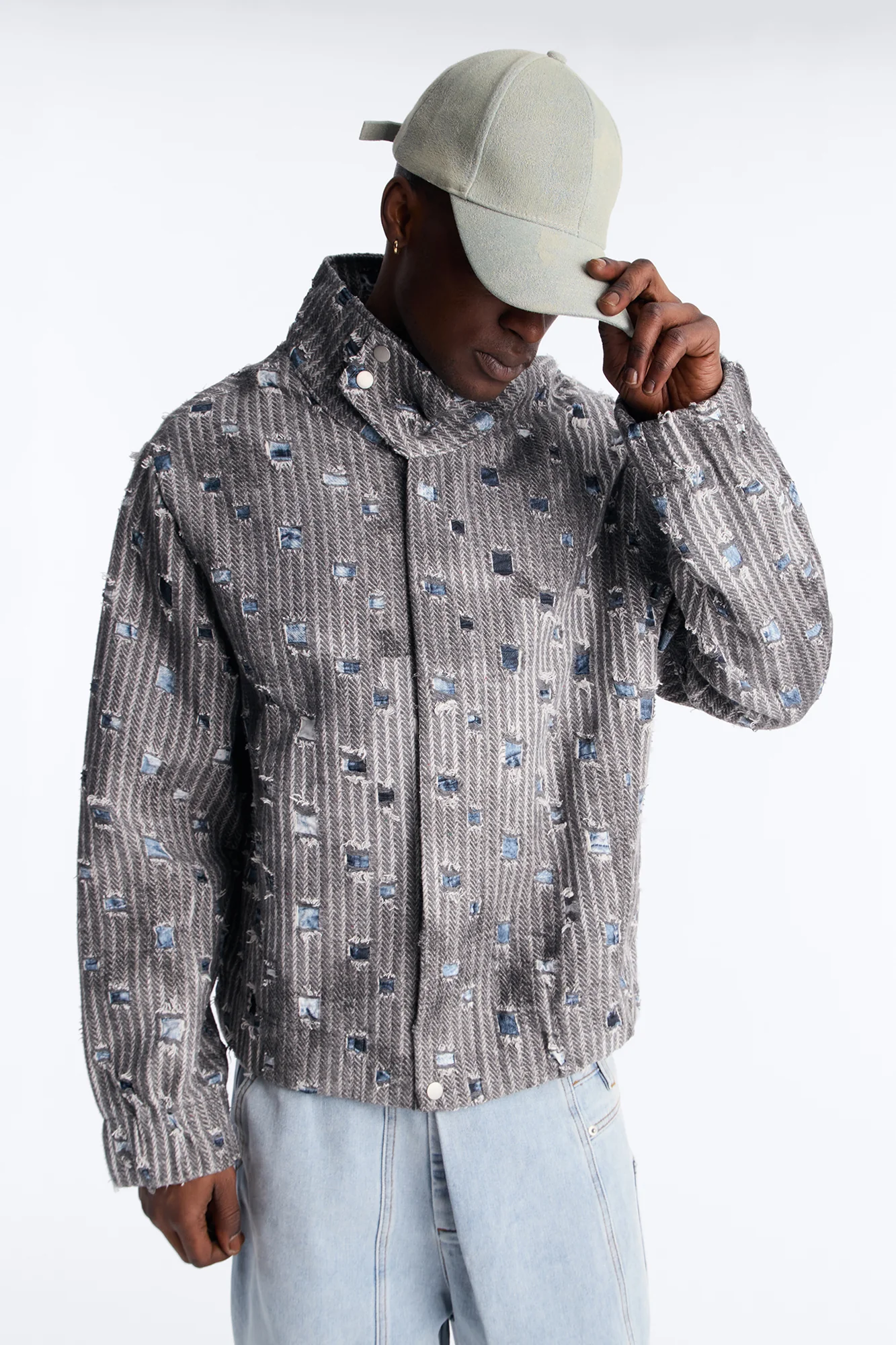 Indio Distressed Lightweight Tweed Jacket - Grey - Image 3