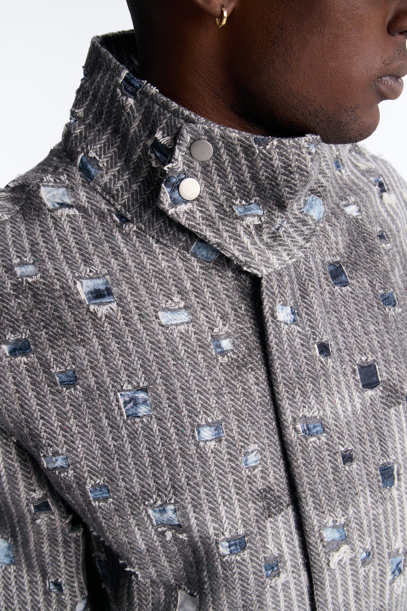Indio Distressed Lightweight Tweed Jacket - Grey - Image 4