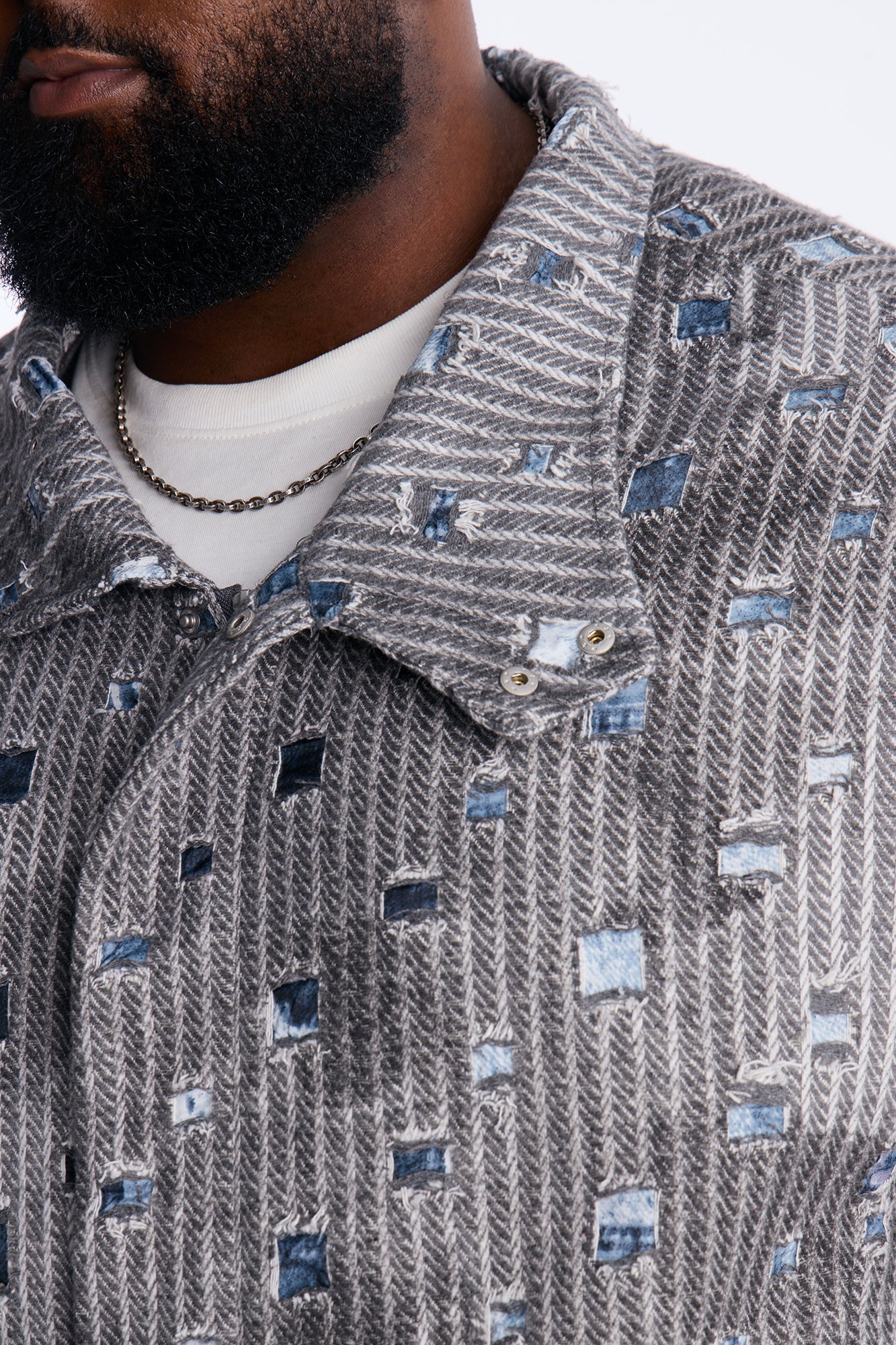 Indio Distressed Lightweight Tweed Jacket - Grey - Image 8