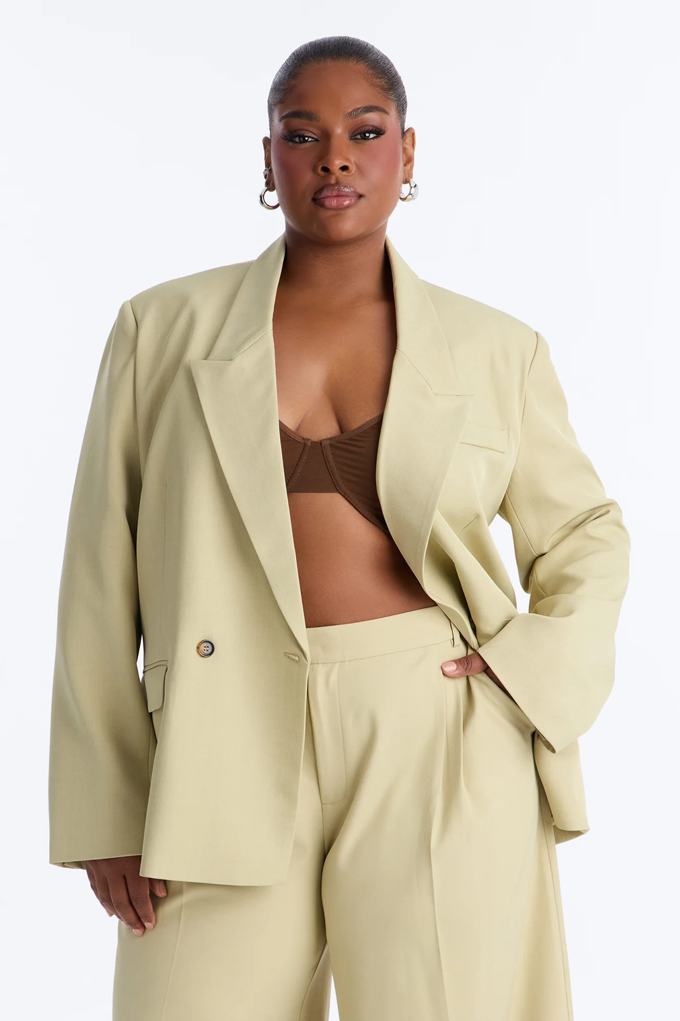 Indy Double Breasted Oversized Blazer - Sage - Image 7