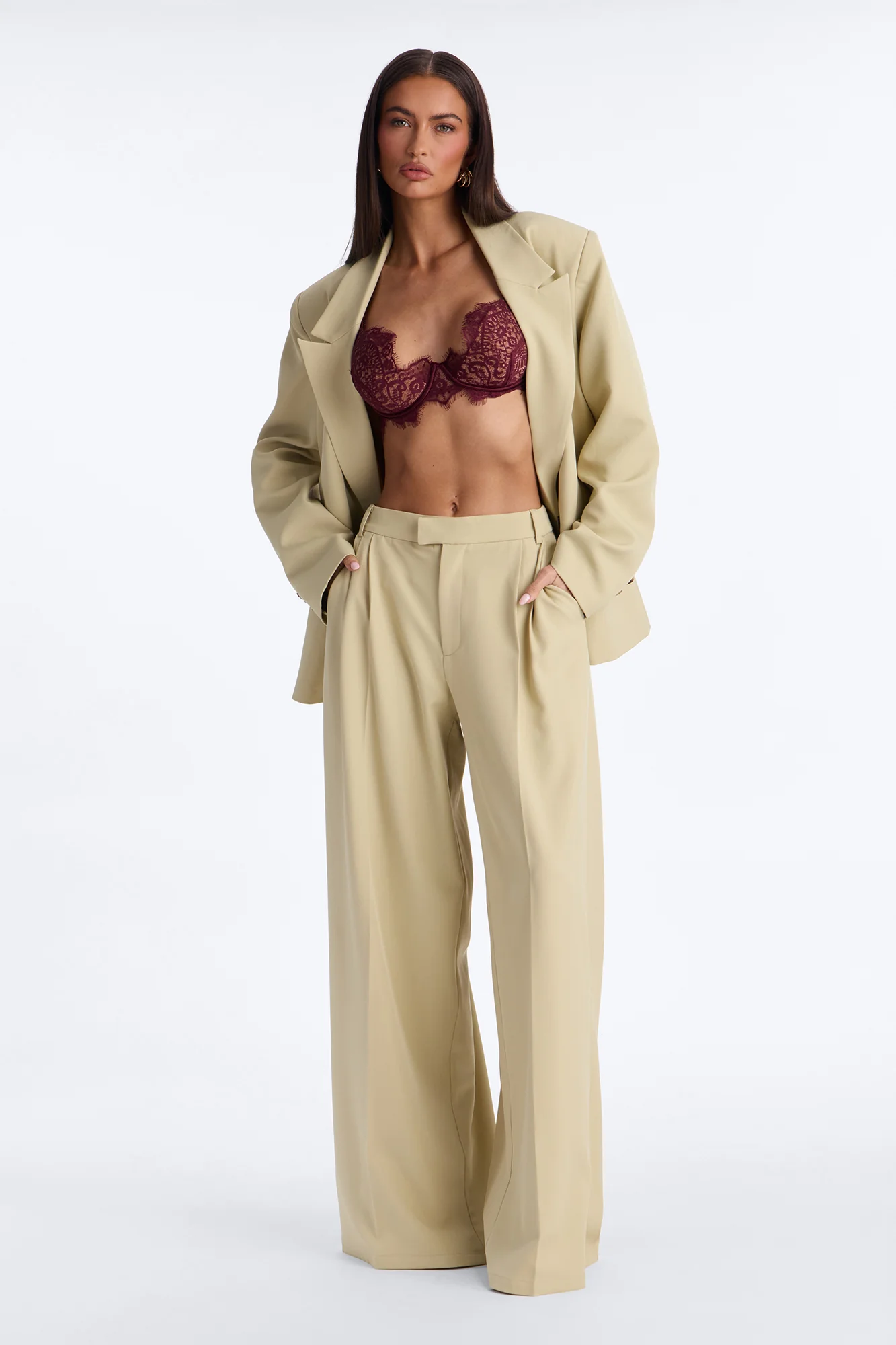 Indy High Rise Wide Leg Trouser Pant - Sage - Image 2