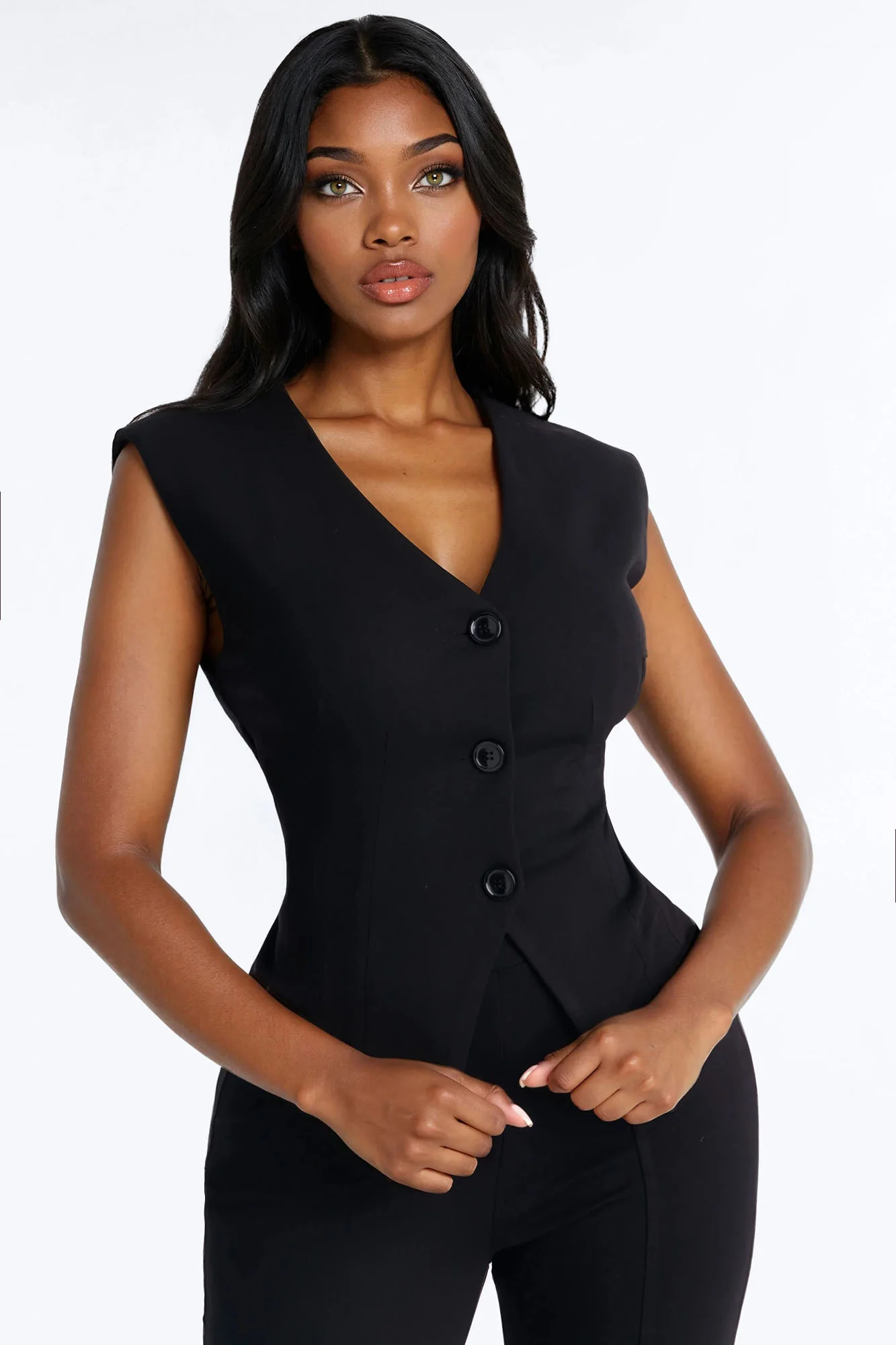 Inez Ponte Vest Flare Pant Set - Black - Image 2