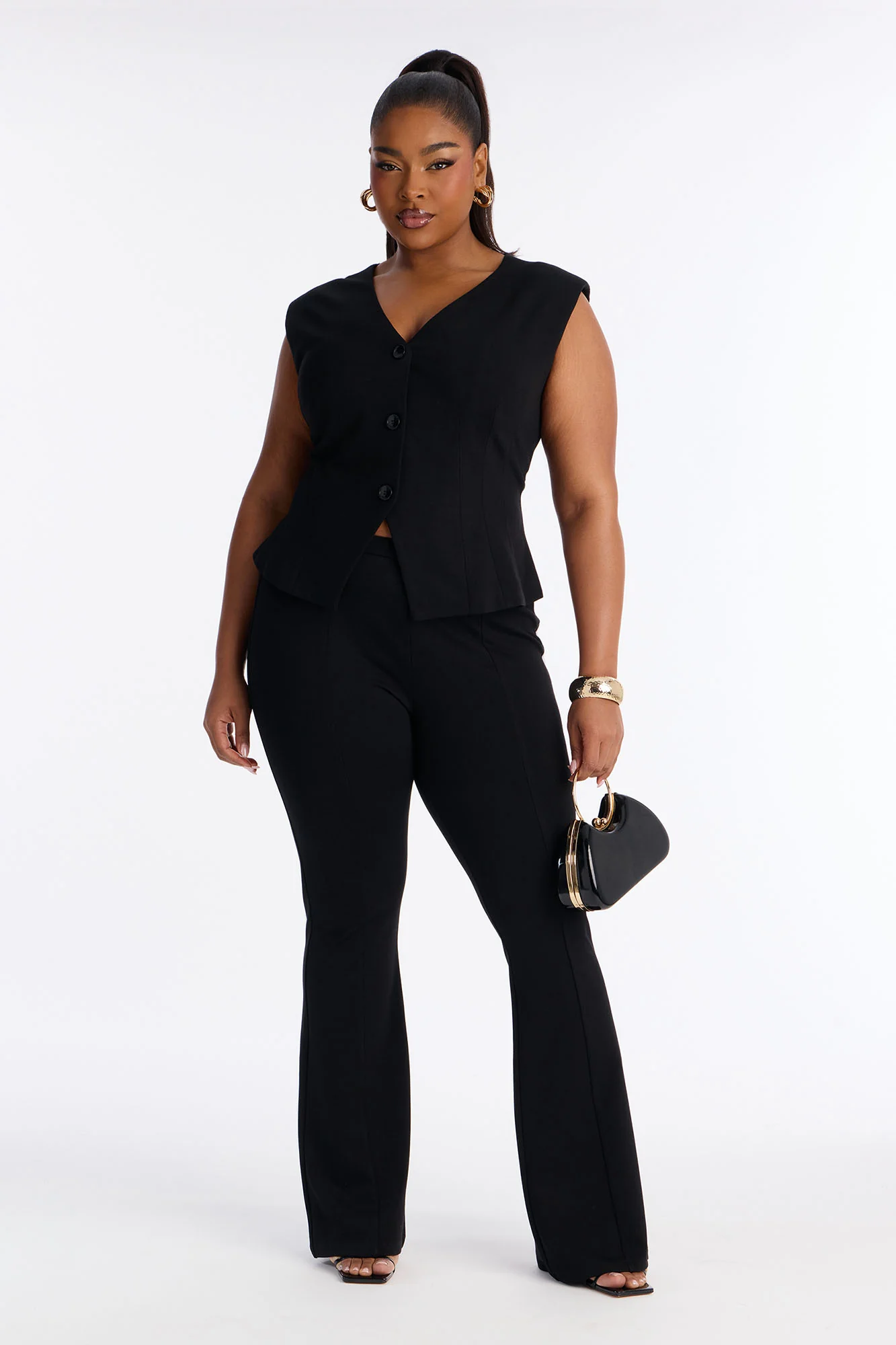 Inez Ponte Vest Flare Pant Set - Black - Image 4