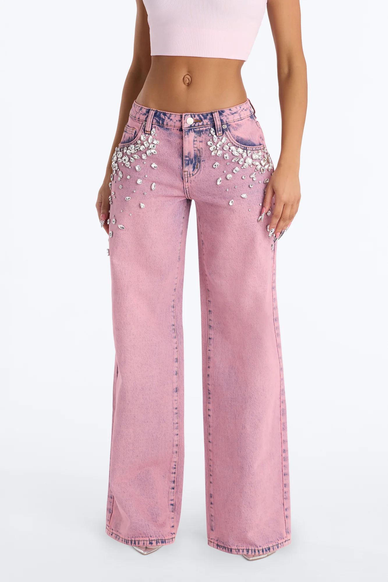 Infinite Love Embellished Non Stretch Jeans - Pink