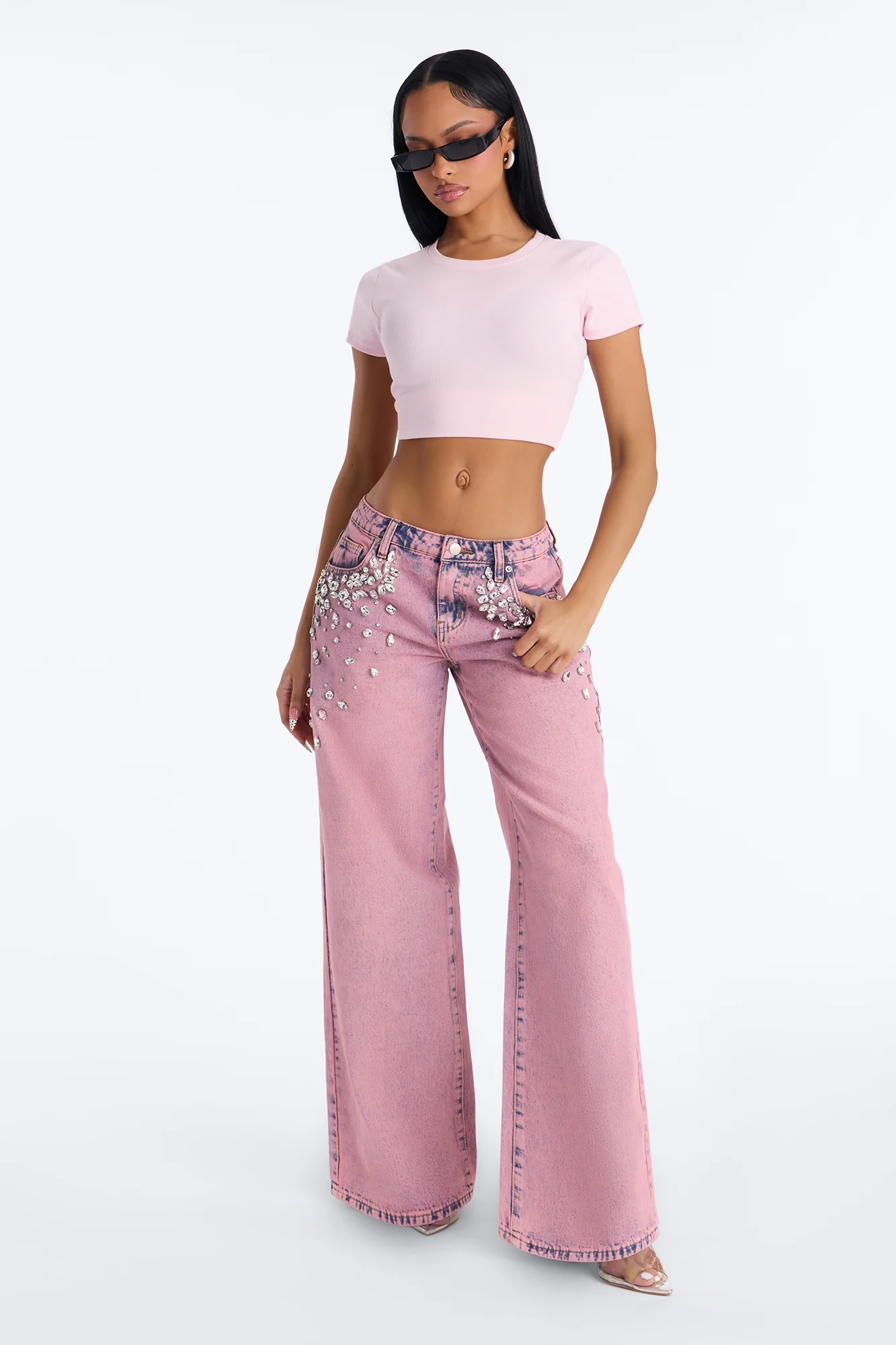 Infinite Love Embellished Non Stretch Jeans - Pink - Image 2
