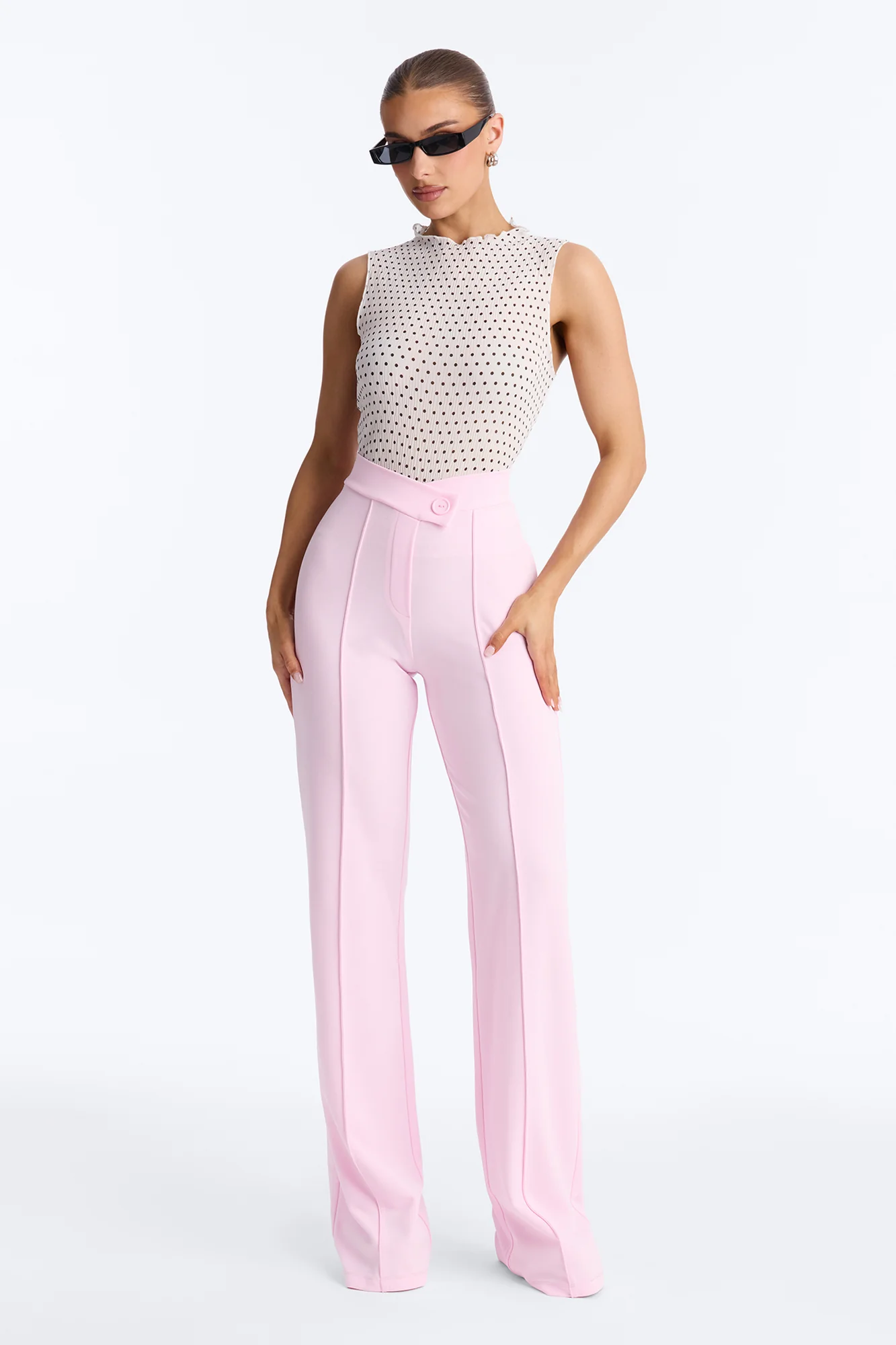Into Paradise Mock Neck Polka Dot Plisse Top - White/combo - Image 2