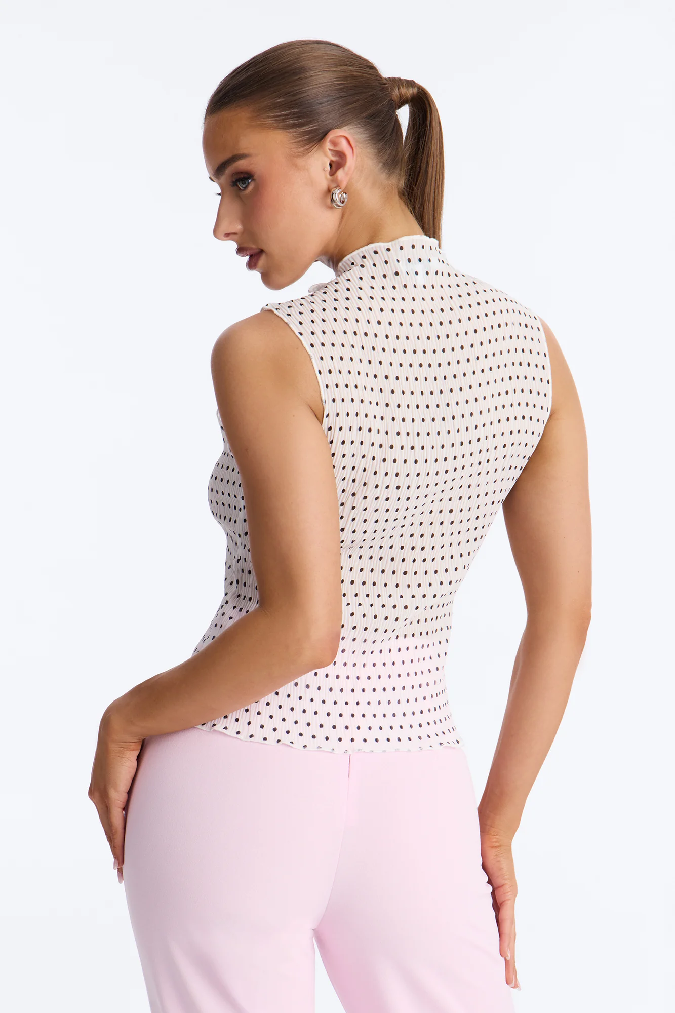 Into Paradise Mock Neck Polka Dot Plisse Top - White/combo - Image 4