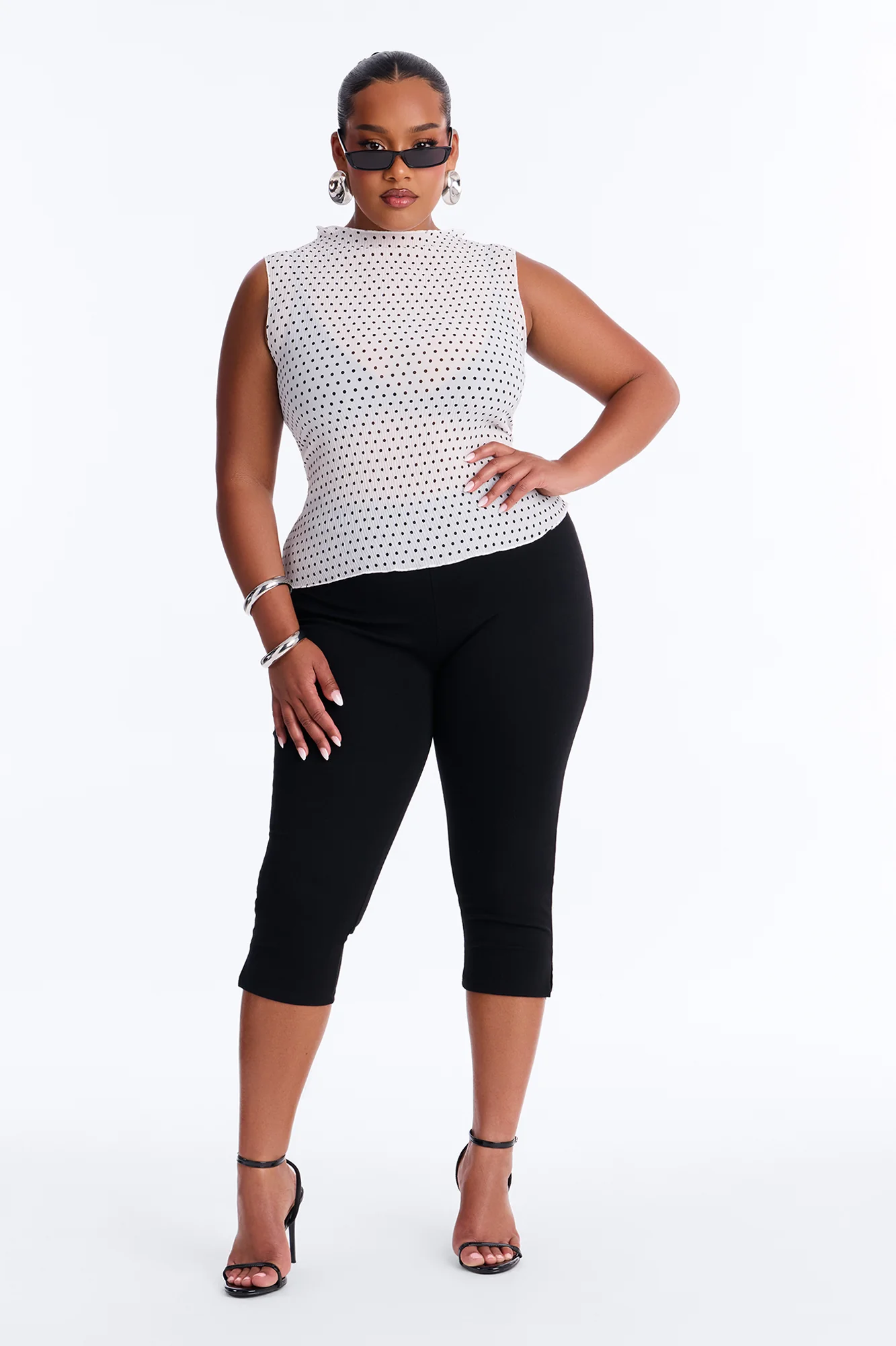 Into Paradise Mock Neck Polka Dot Plisse Top - White/combo - Image 6