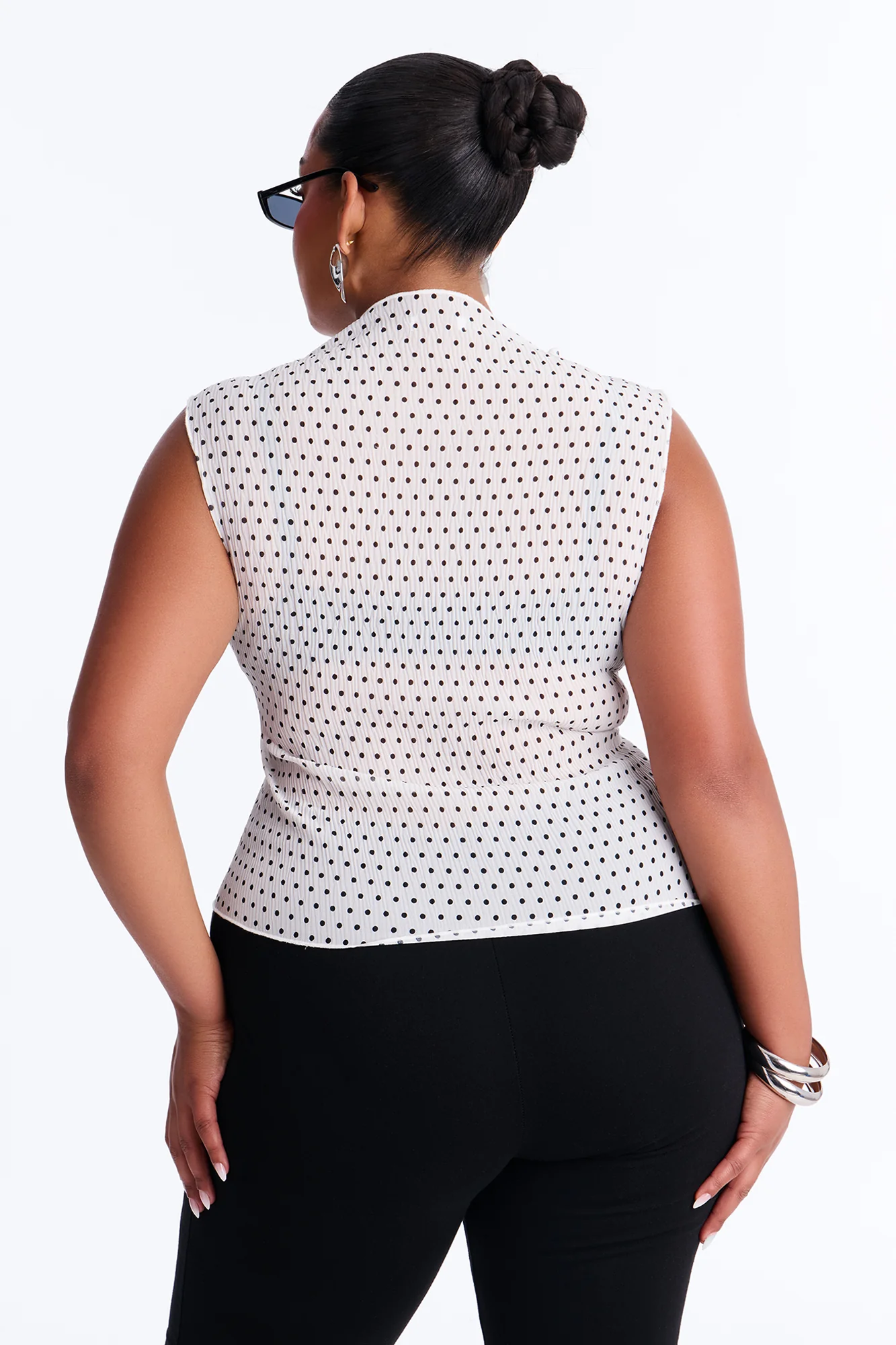 Into Paradise Mock Neck Polka Dot Plisse Top - White/combo - Image 8