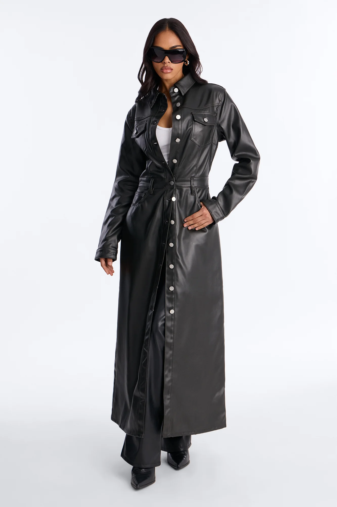Into The Night Coated Denim Trench Coat - Black
