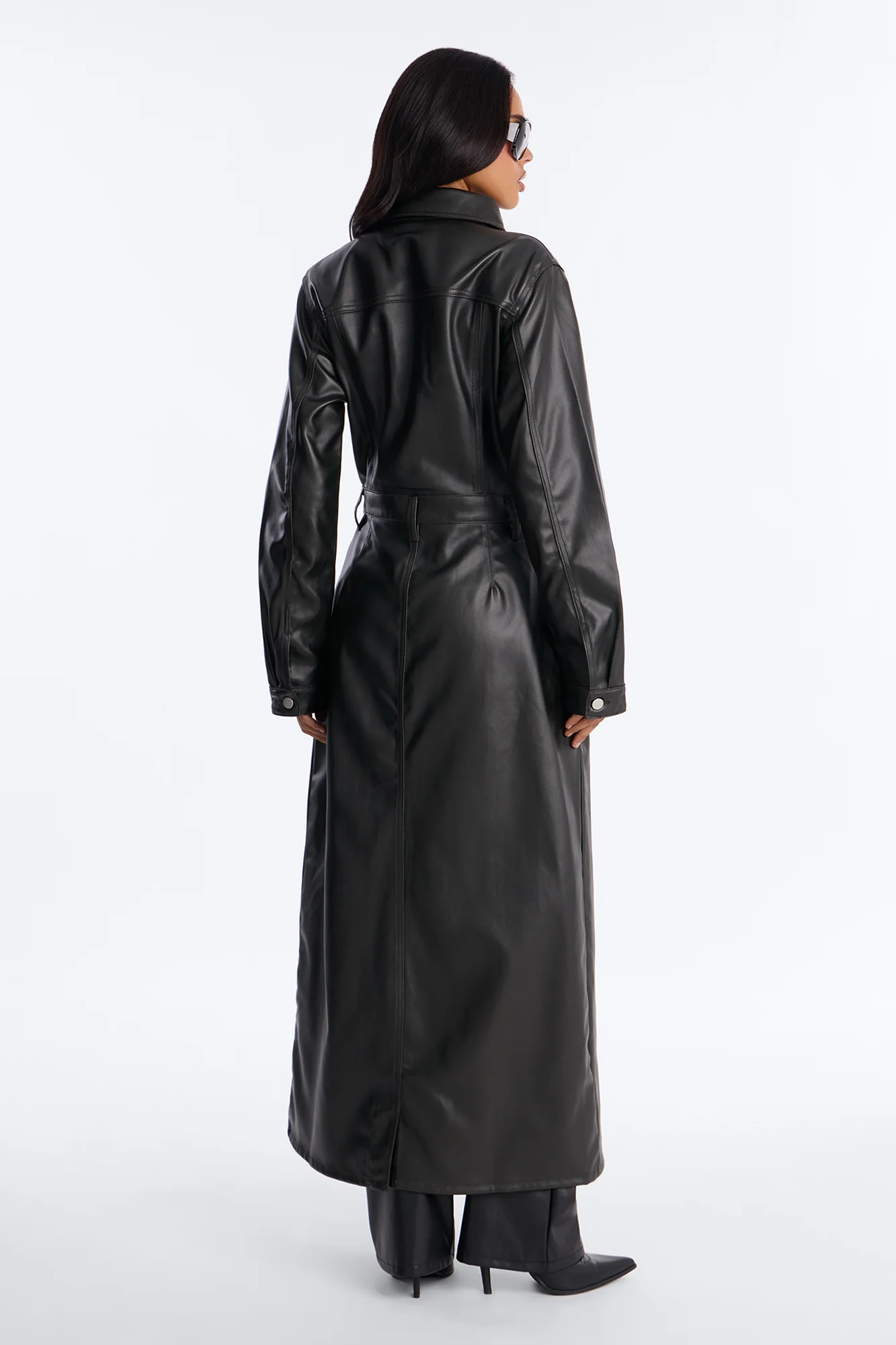 Into The Night Coated Denim Trench Coat - Black - Image 6