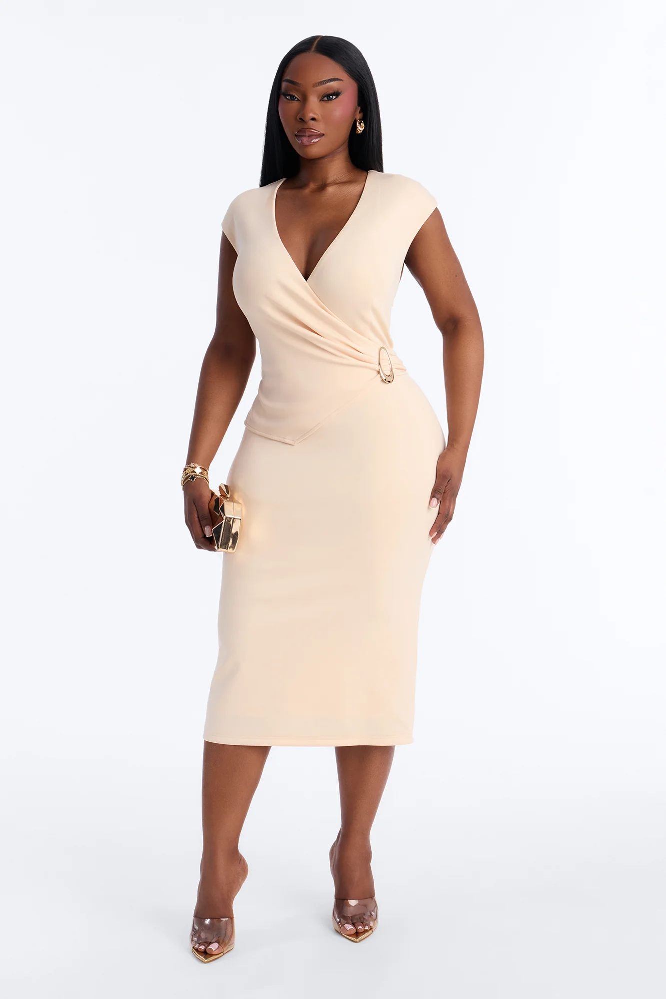 Irena Wrap Midi Dress - Cream - Image 5