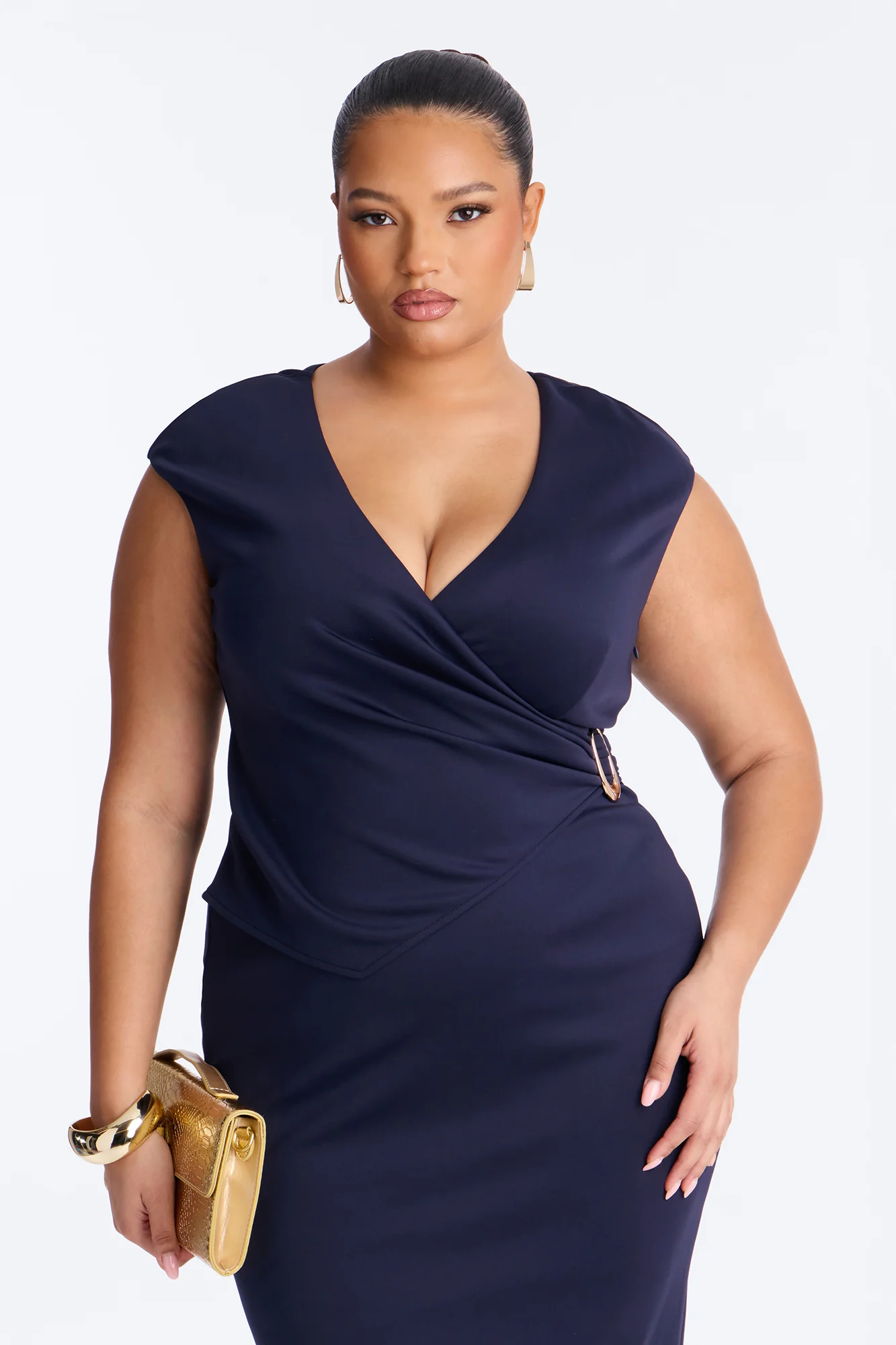 Irena Wrap Midi Dress - Navy - Image 6