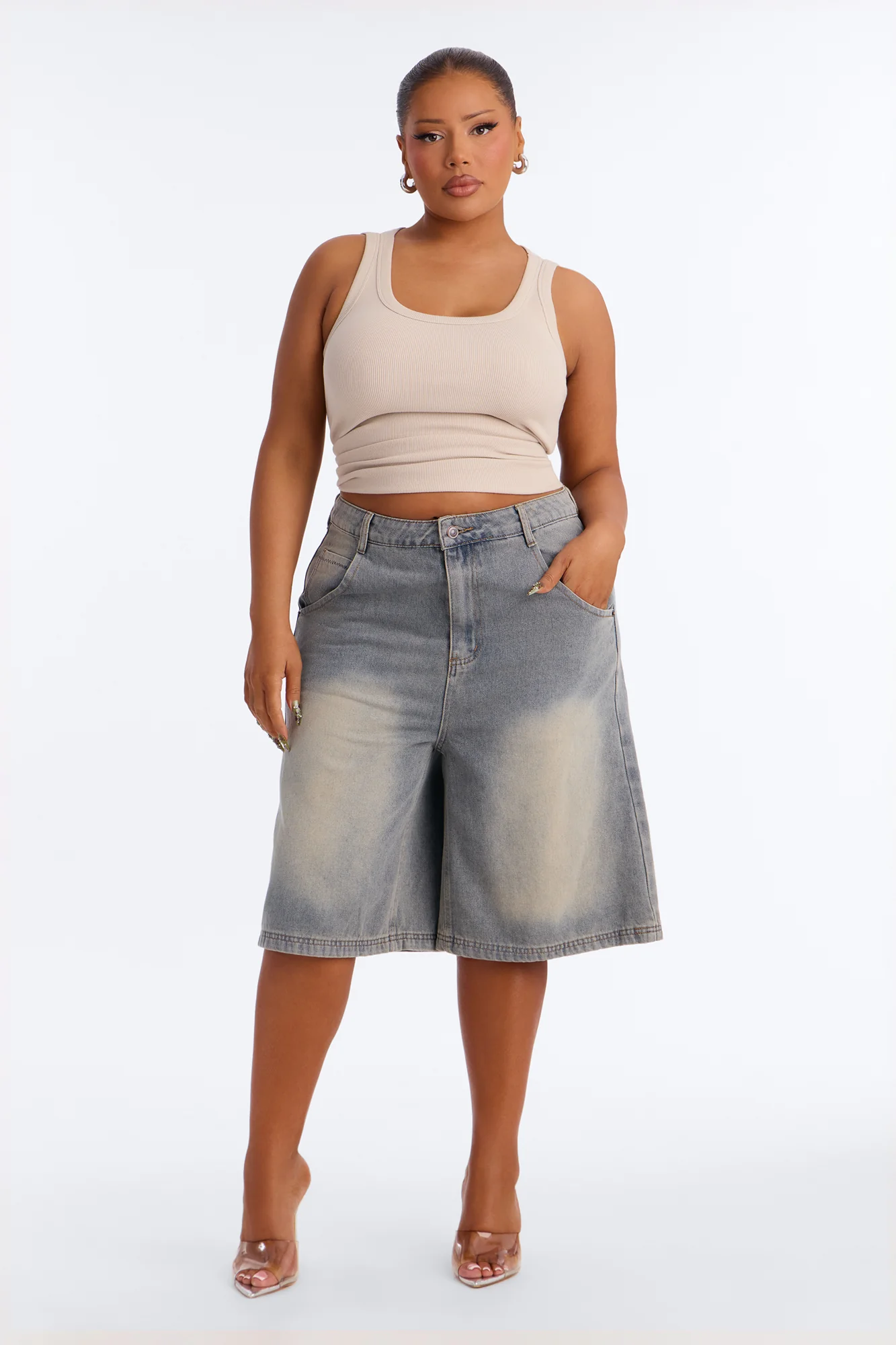 Irene Rib Scoop Neck Tank Top - Stone - Image 6
