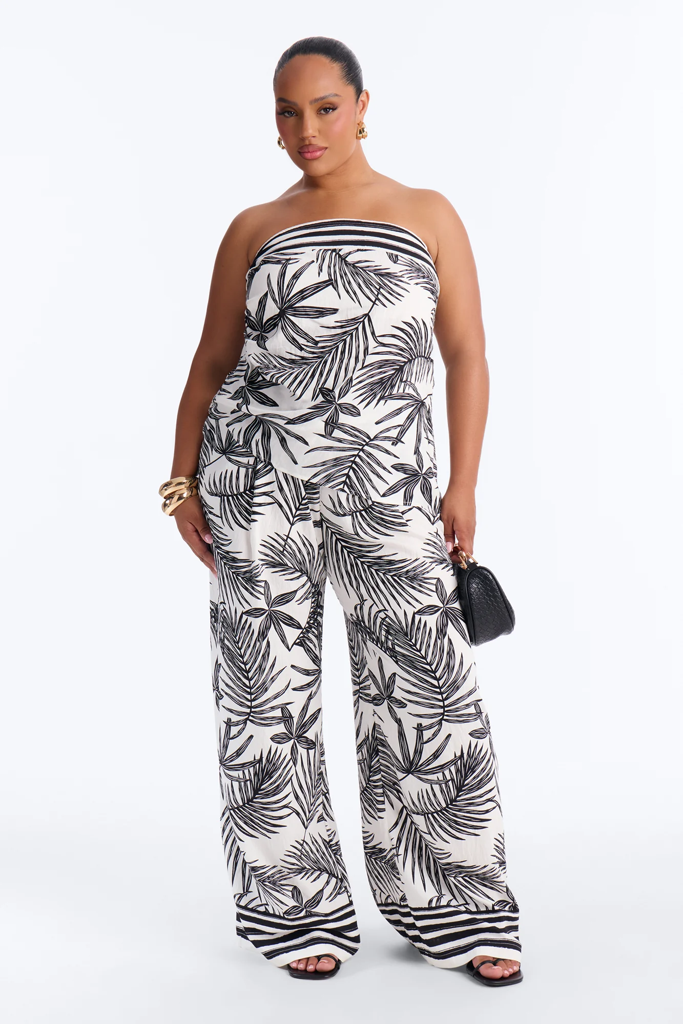 Irene Strapless Linen Pant Set - Black/combo - Image 5