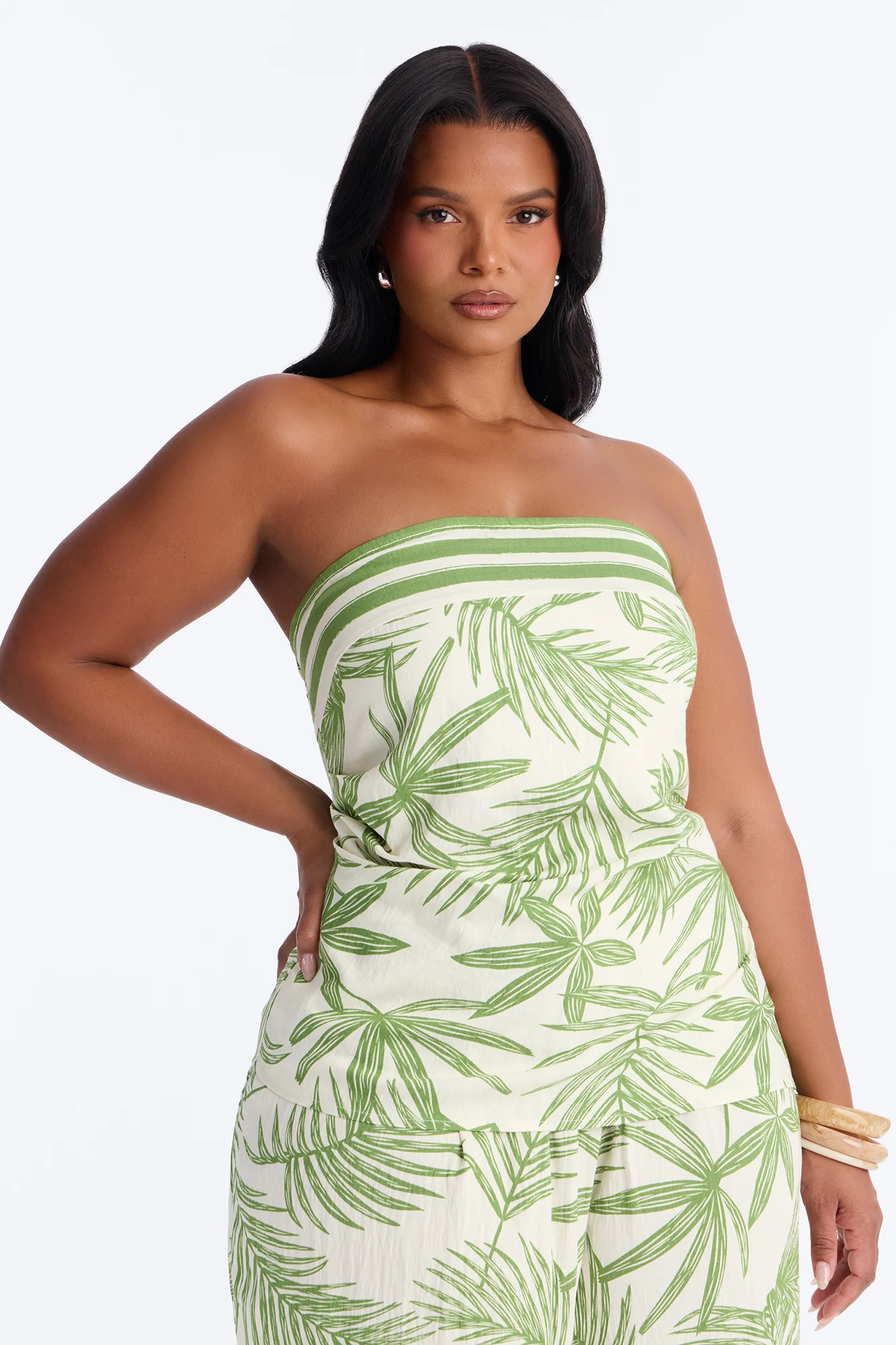 Irene Strapless Linen Pant Set - Green/combo - Image 6