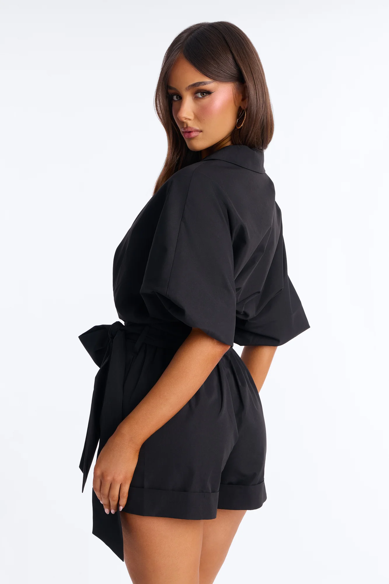 Irina Plunge Neck Romper - Black - Image 4