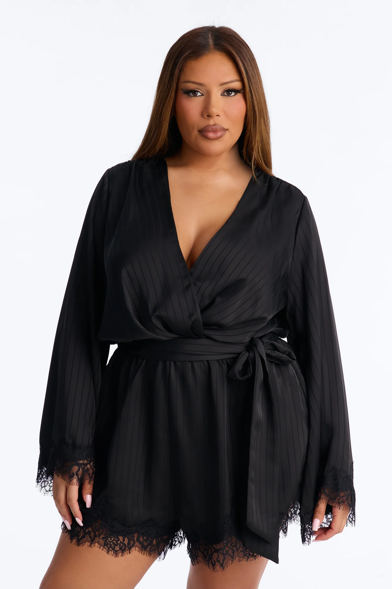 Irina Plunge Neck Romper - Black - Image 6