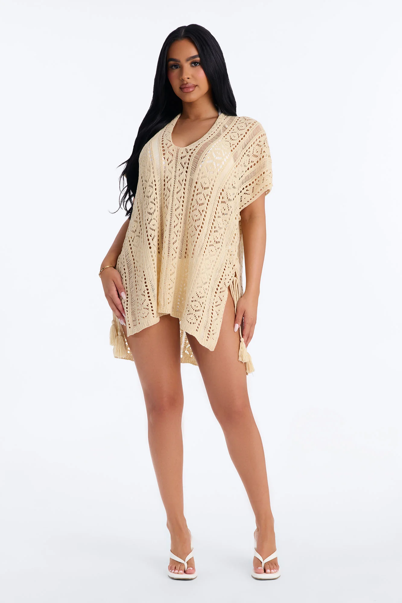 Iris Crochet Swim Cover Up - Beige
