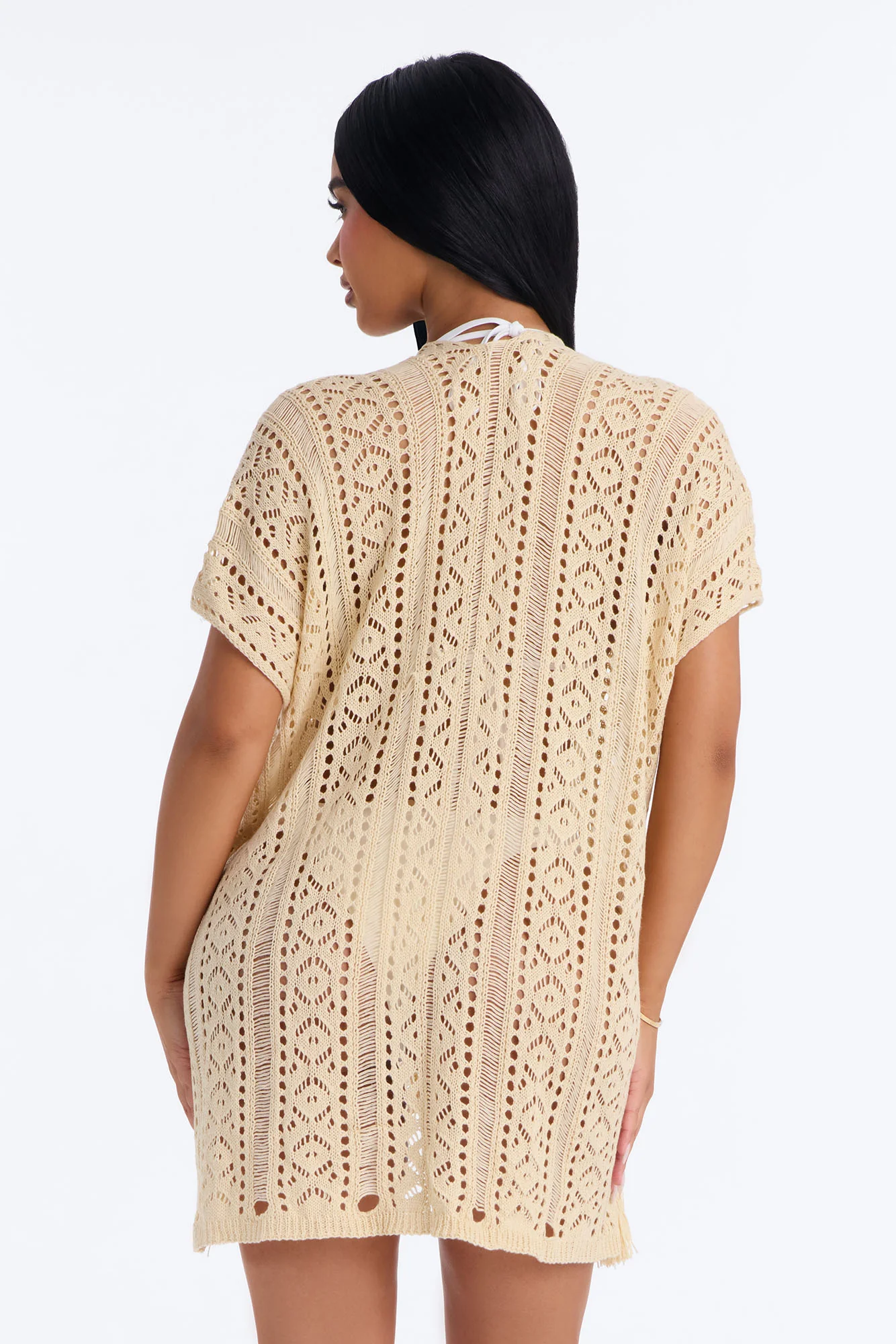 Iris Crochet Swim Cover Up - Beige - Image 4