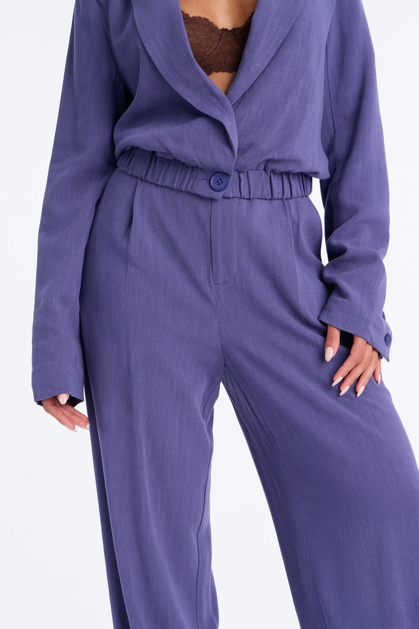 Iris Linen Belted Pant Set - Slate Blue - Image 3