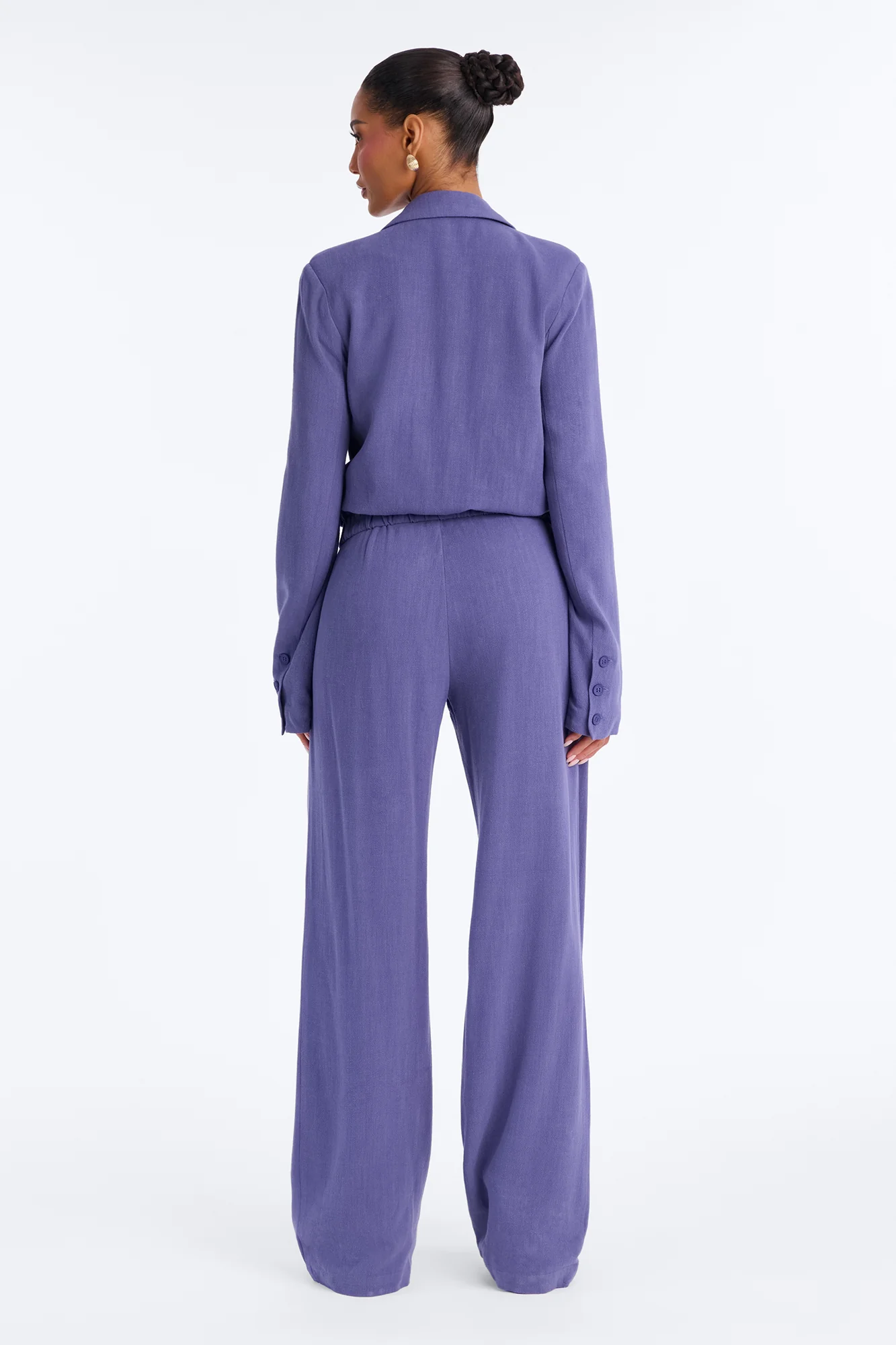 Iris Linen Belted Pant Set - Slate Blue - Image 4