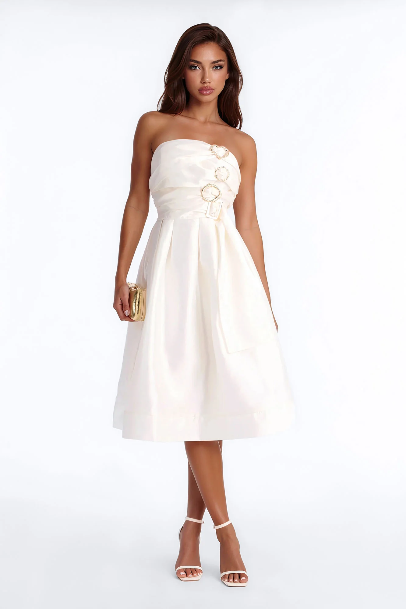Iris Strapless Midi Dress - Cream