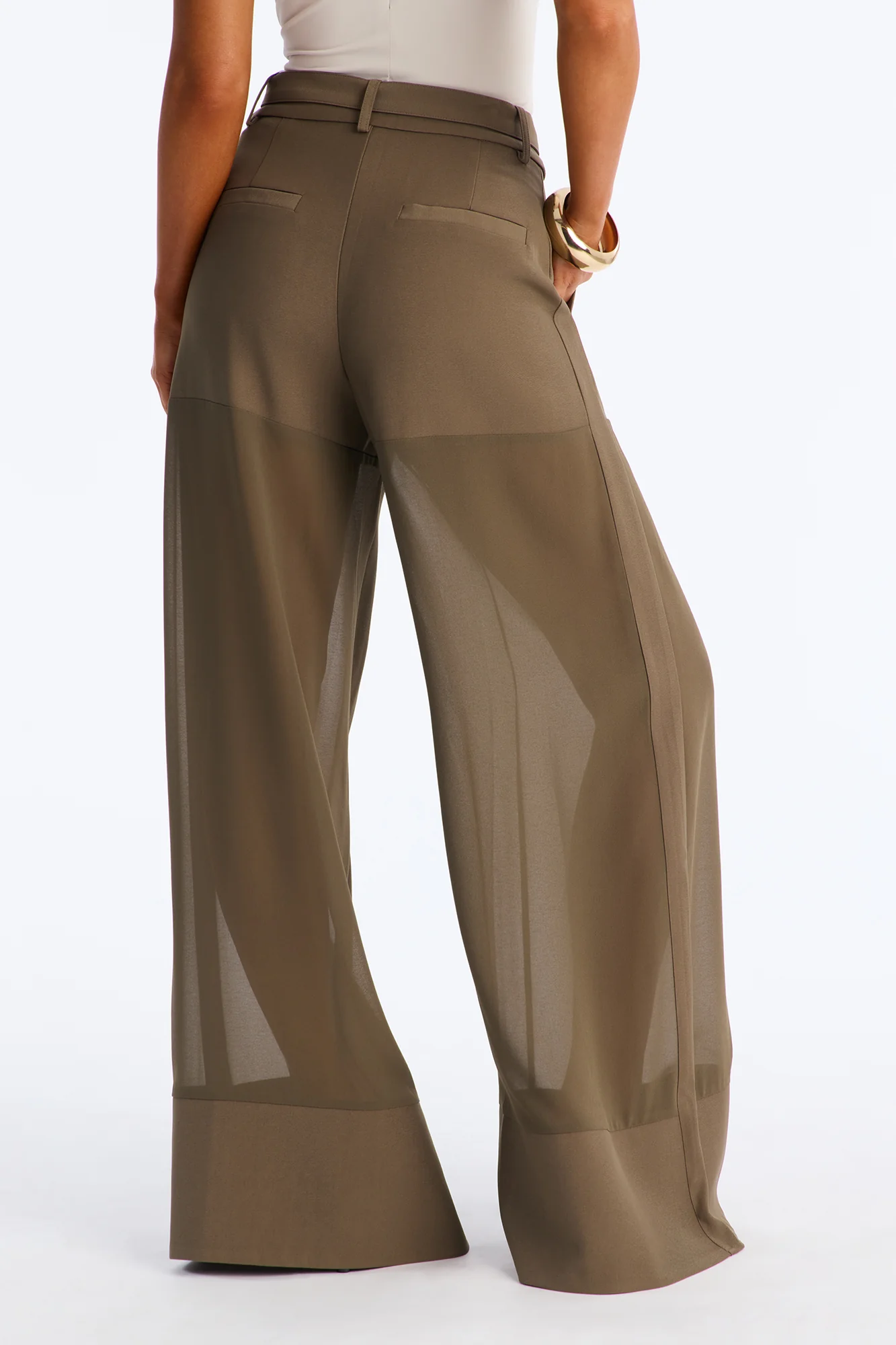 Irma Chiffon Wide Leg Pant 32″ - Military Green - Image 4