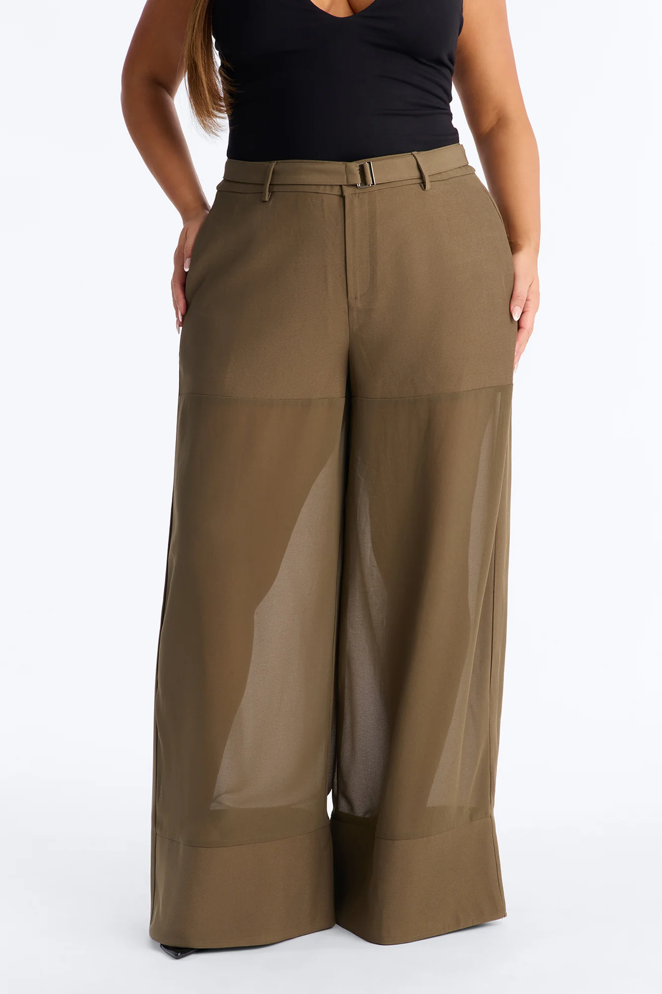 Irma Chiffon Wide Leg Pant 32″ - Military Green - Image 6