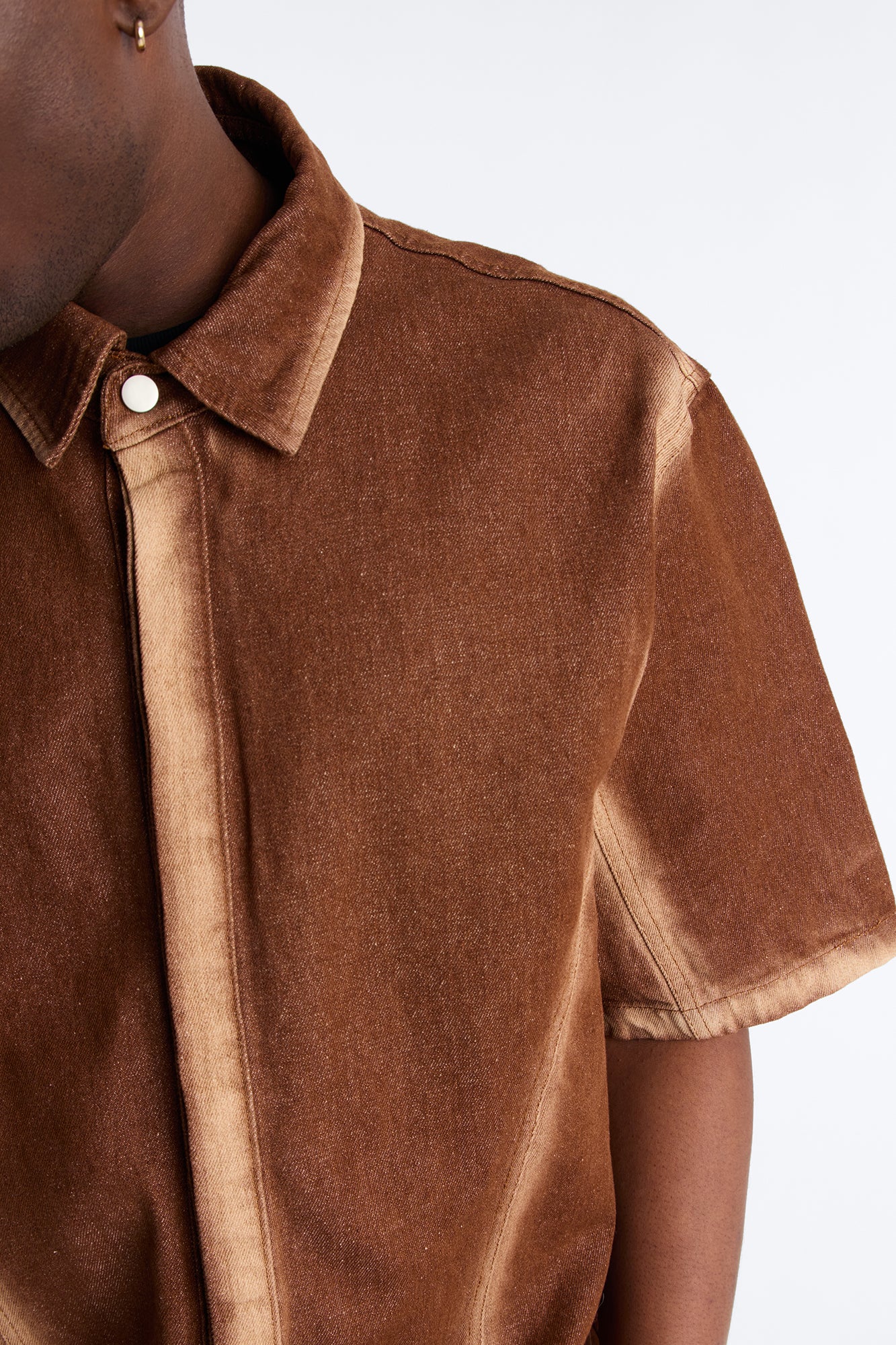 Iron Dust Denim Zip Up Shirt - Brown - Image 3