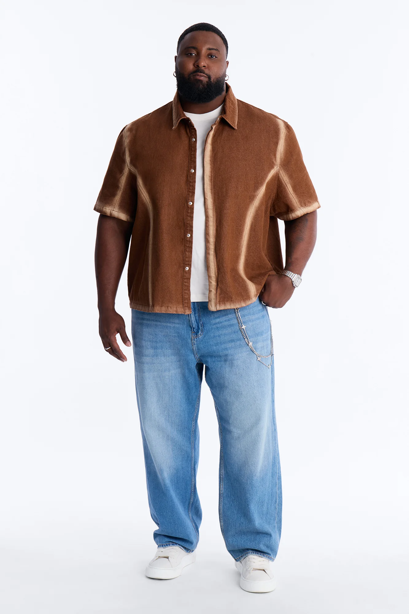 Iron Dust Denim Zip Up Shirt - Brown - Image 6