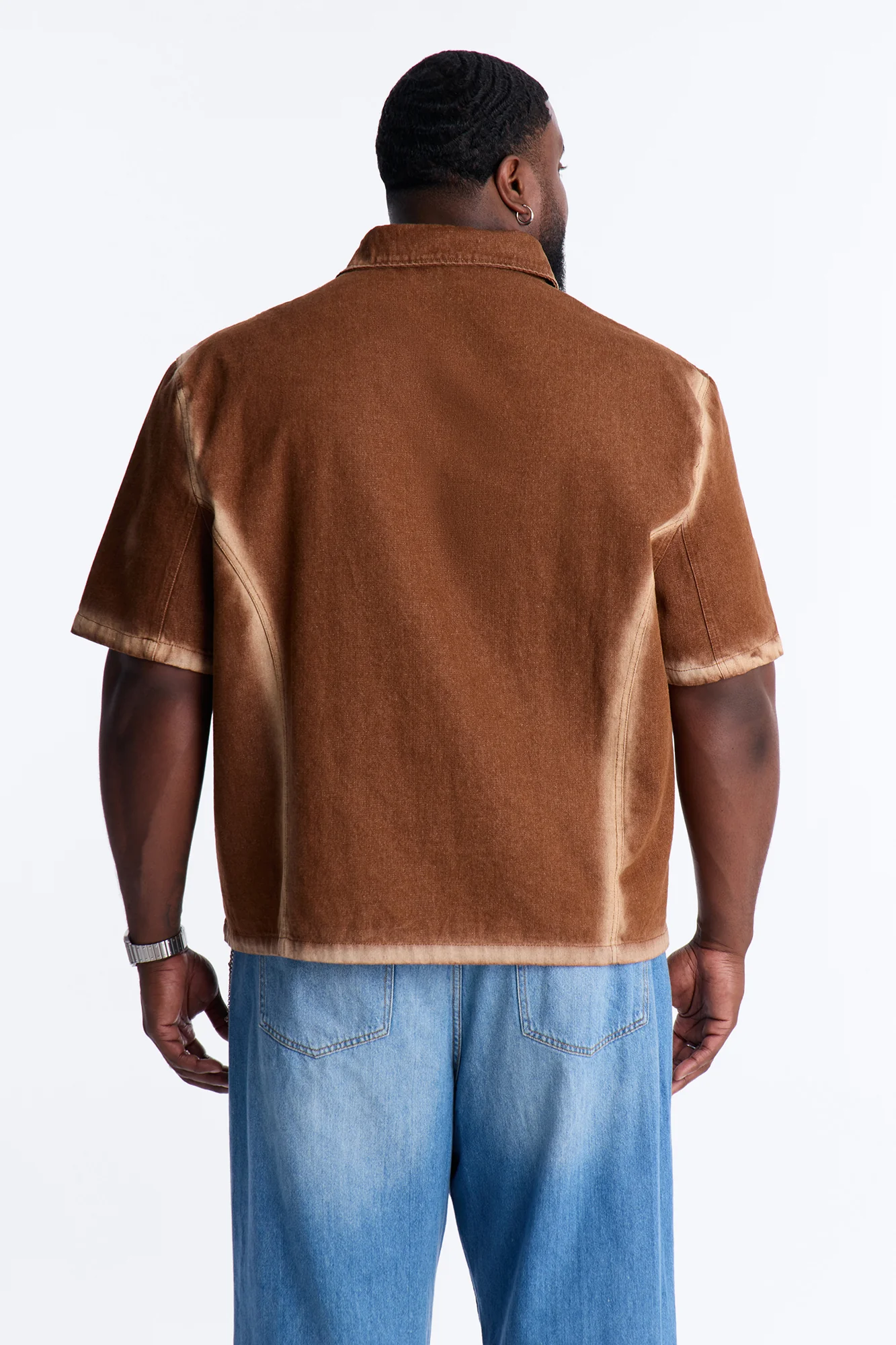 Iron Dust Denim Zip Up Shirt - Brown - Image 8