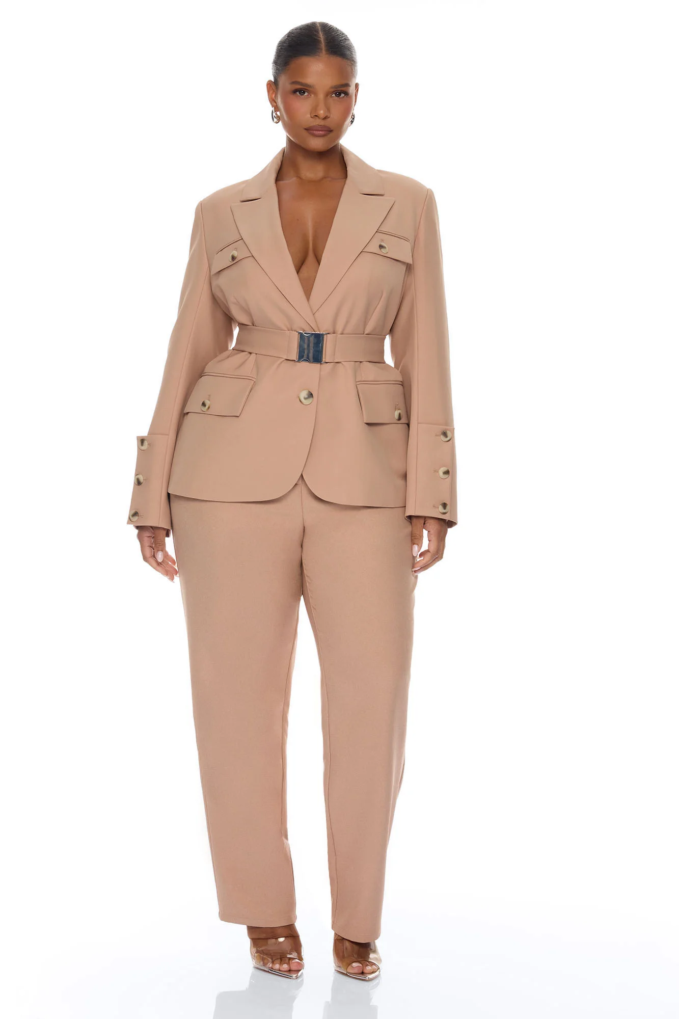 Isabella Belted Pant Set - Nude - Image 5