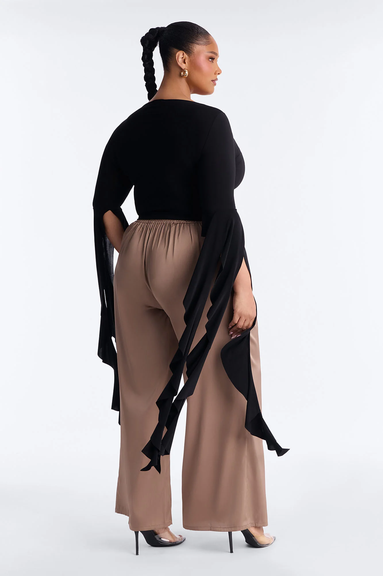 Isabella Boat Neck Ruffle Long Sleeve Top - Black - Image 8