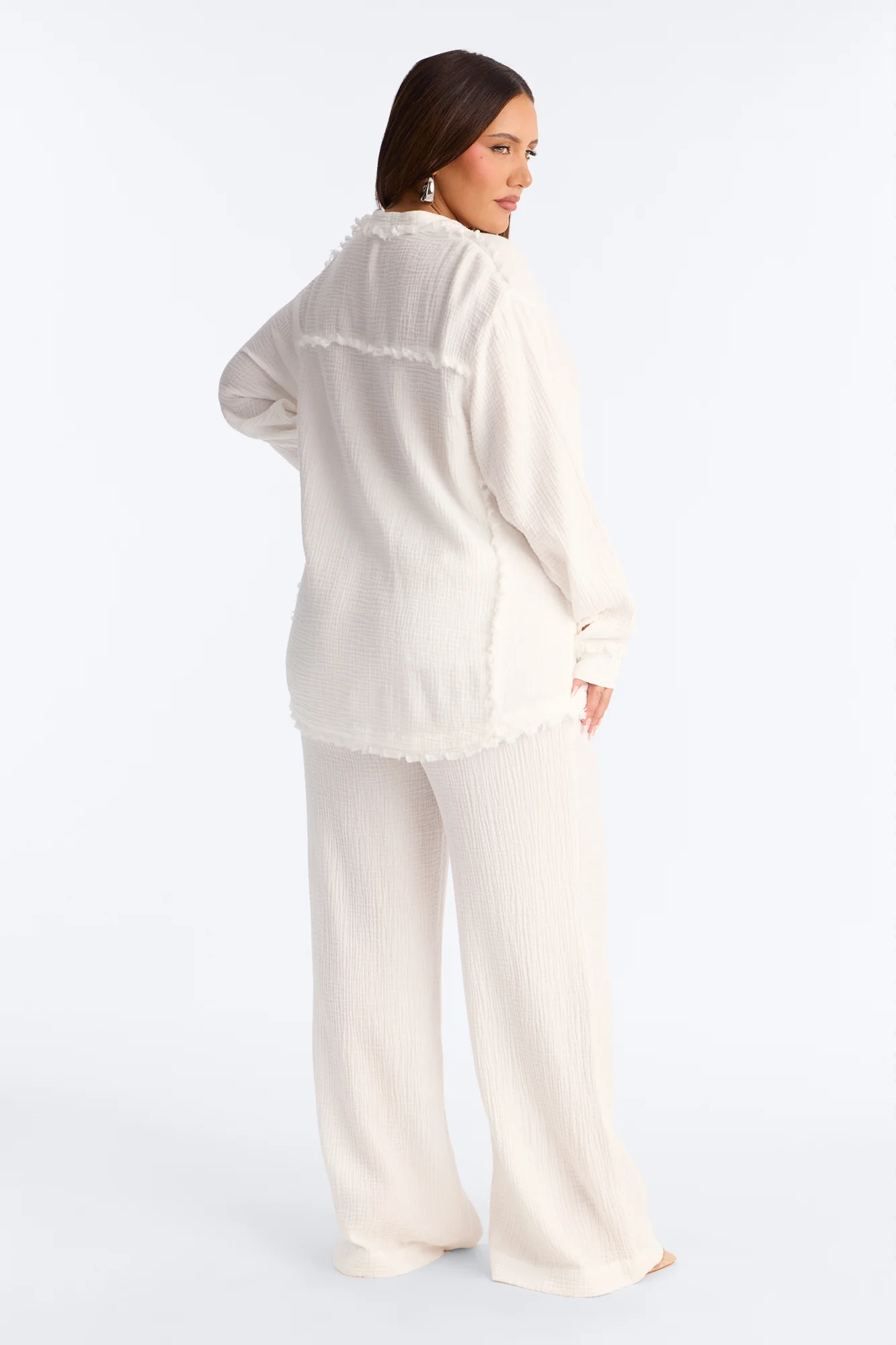 Isabella Gauze Wide Leg Pant Set - White - Image 8