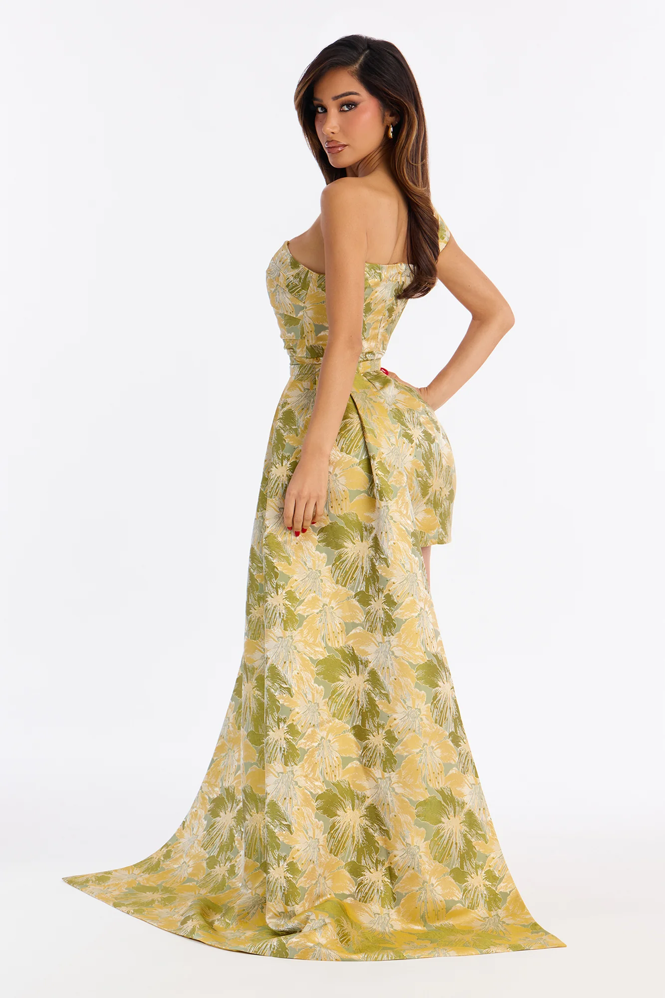 Isabella Removable Train Jacquard Mini Dress - Green/combo - Image 4