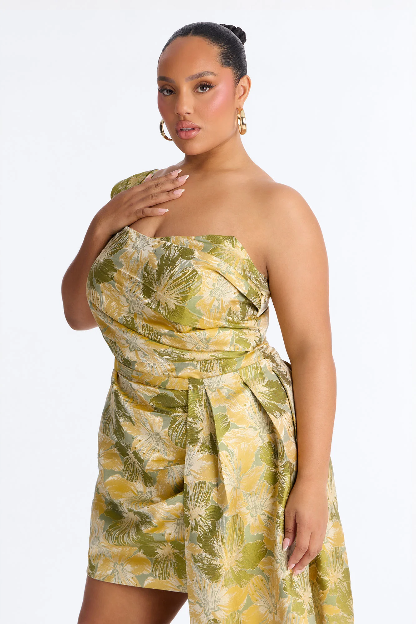 Isabella Removable Train Jacquard Mini Dress - Green/combo - Image 6