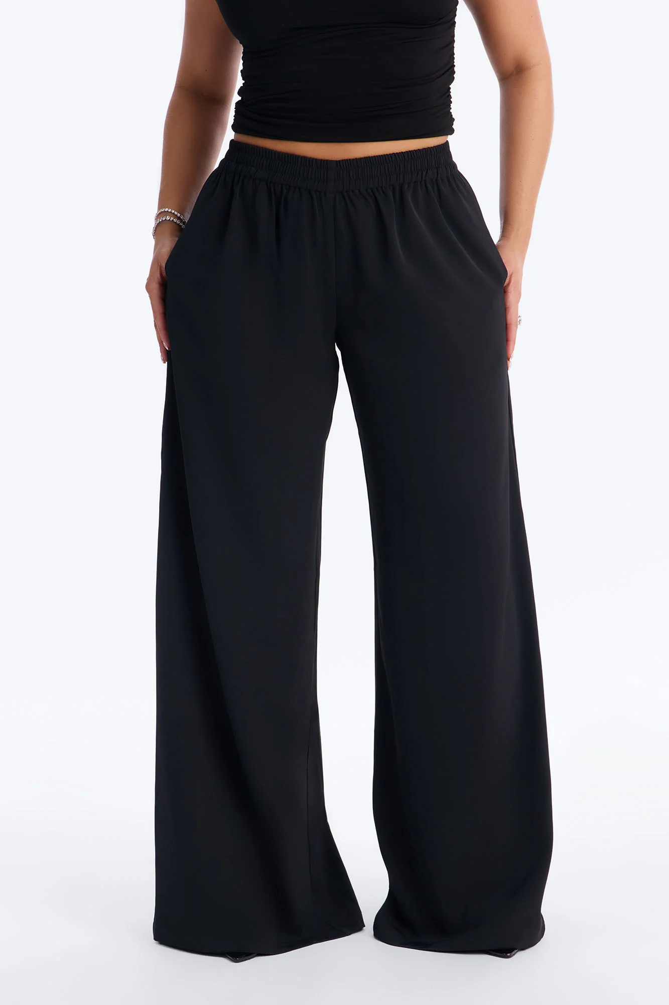 Isabelle Low Rise Drape Super Wide Leg Pant 33″ - Black - Image 2
