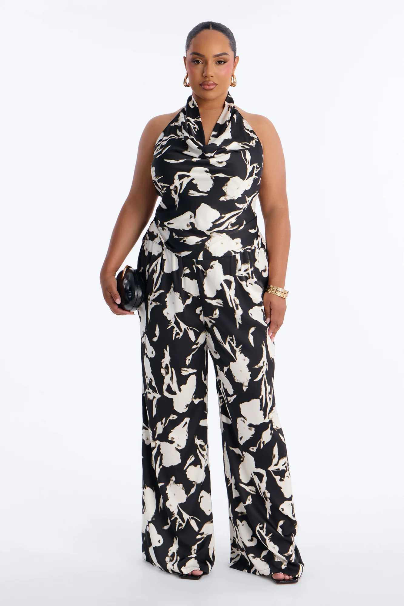 Isabelle Printed Halter Cowl Neck Pant Set - Black/combo - Image 5