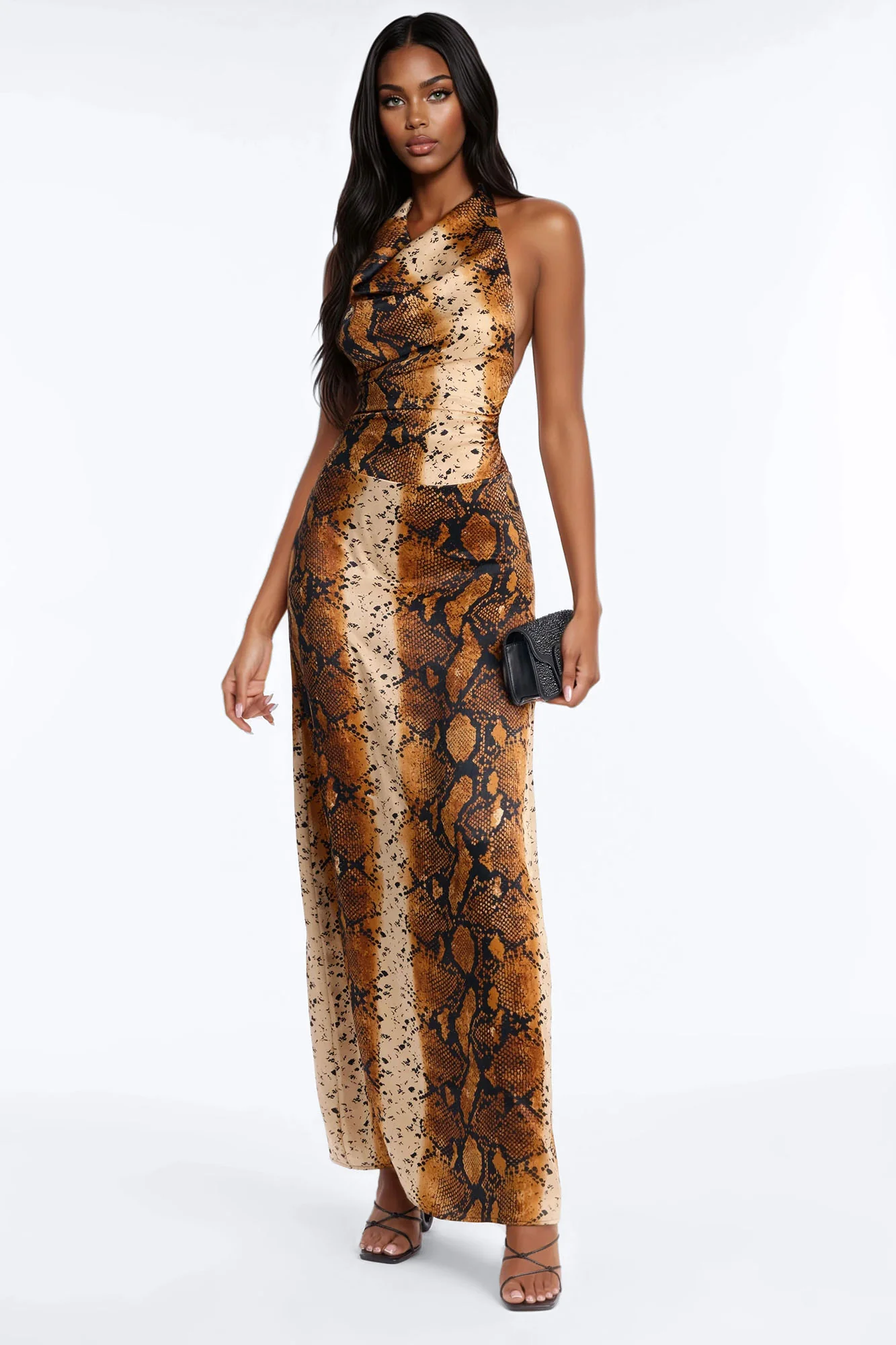 Isla Animal Print Satin Maxi Dress - Brown/combo - Image 2