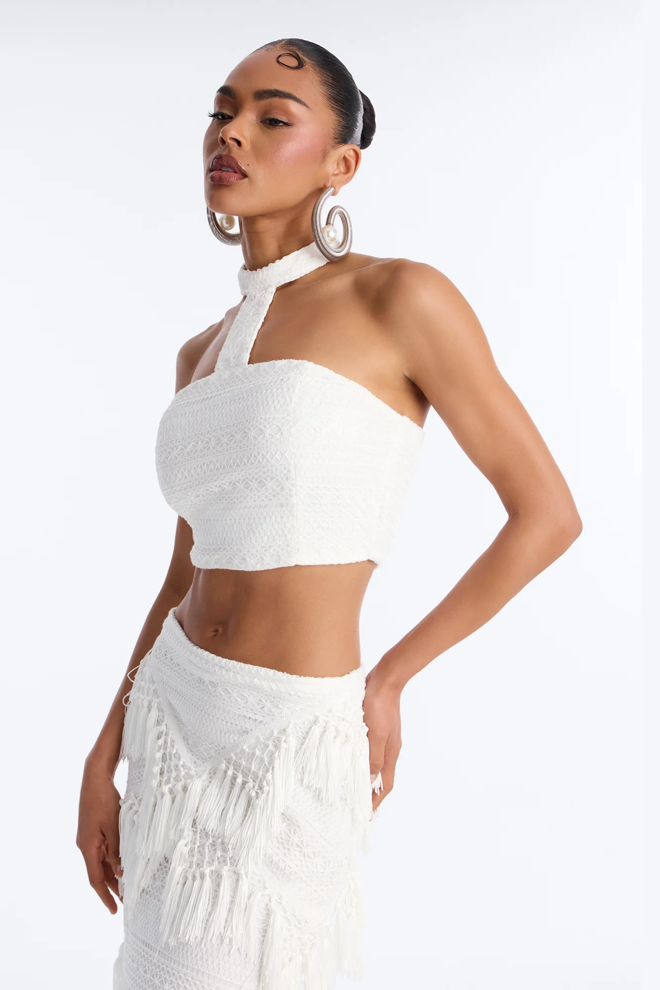 Isla Fringe Crochet Skirt Set - White - Image 2