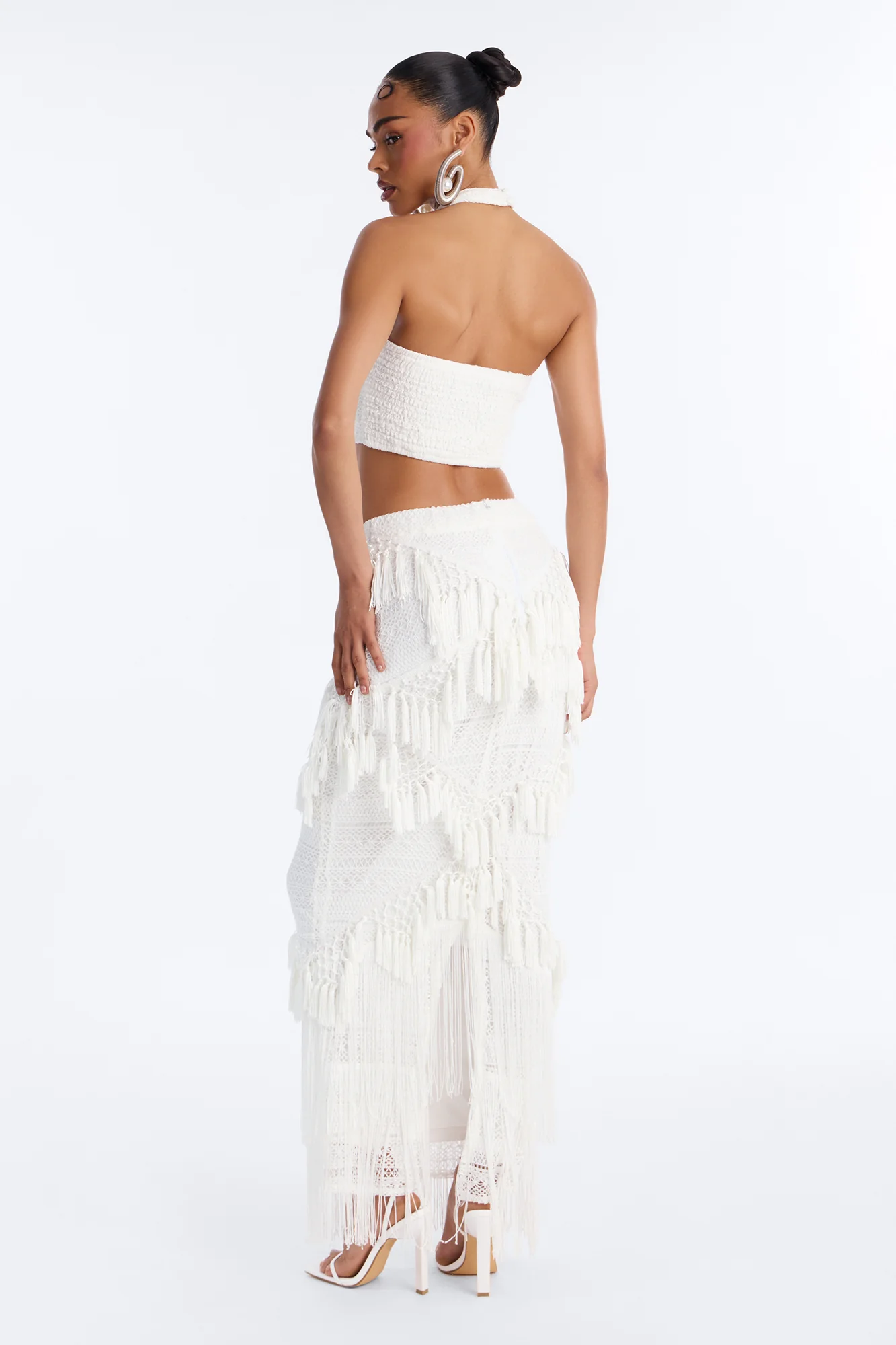 Isla Fringe Crochet Skirt Set - White - Image 4