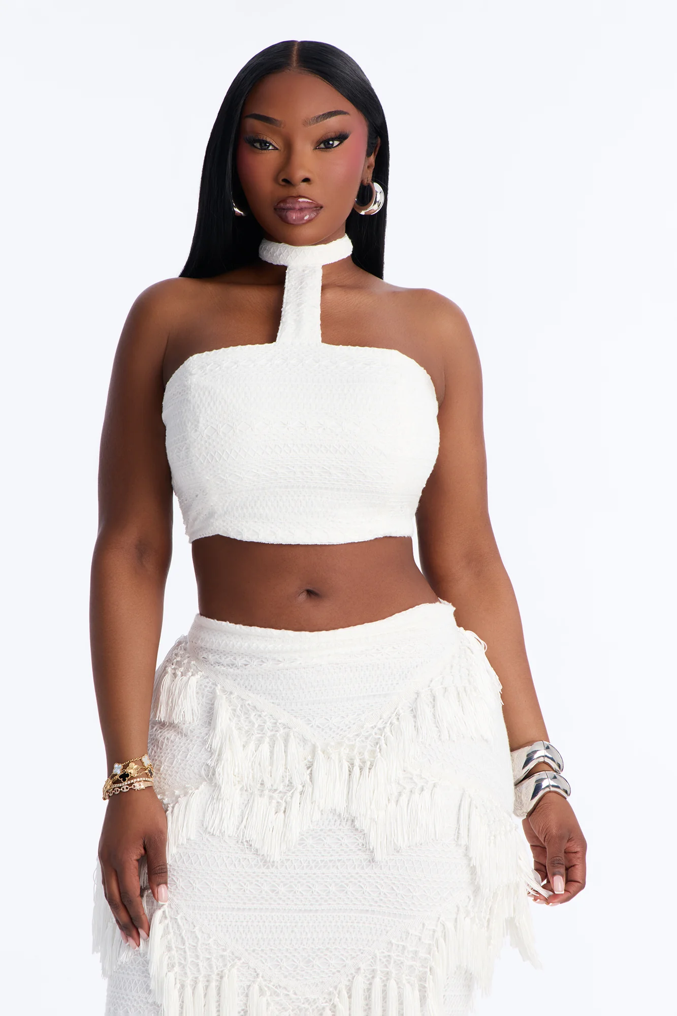 Isla Fringe Crochet Skirt Set - White - Image 6