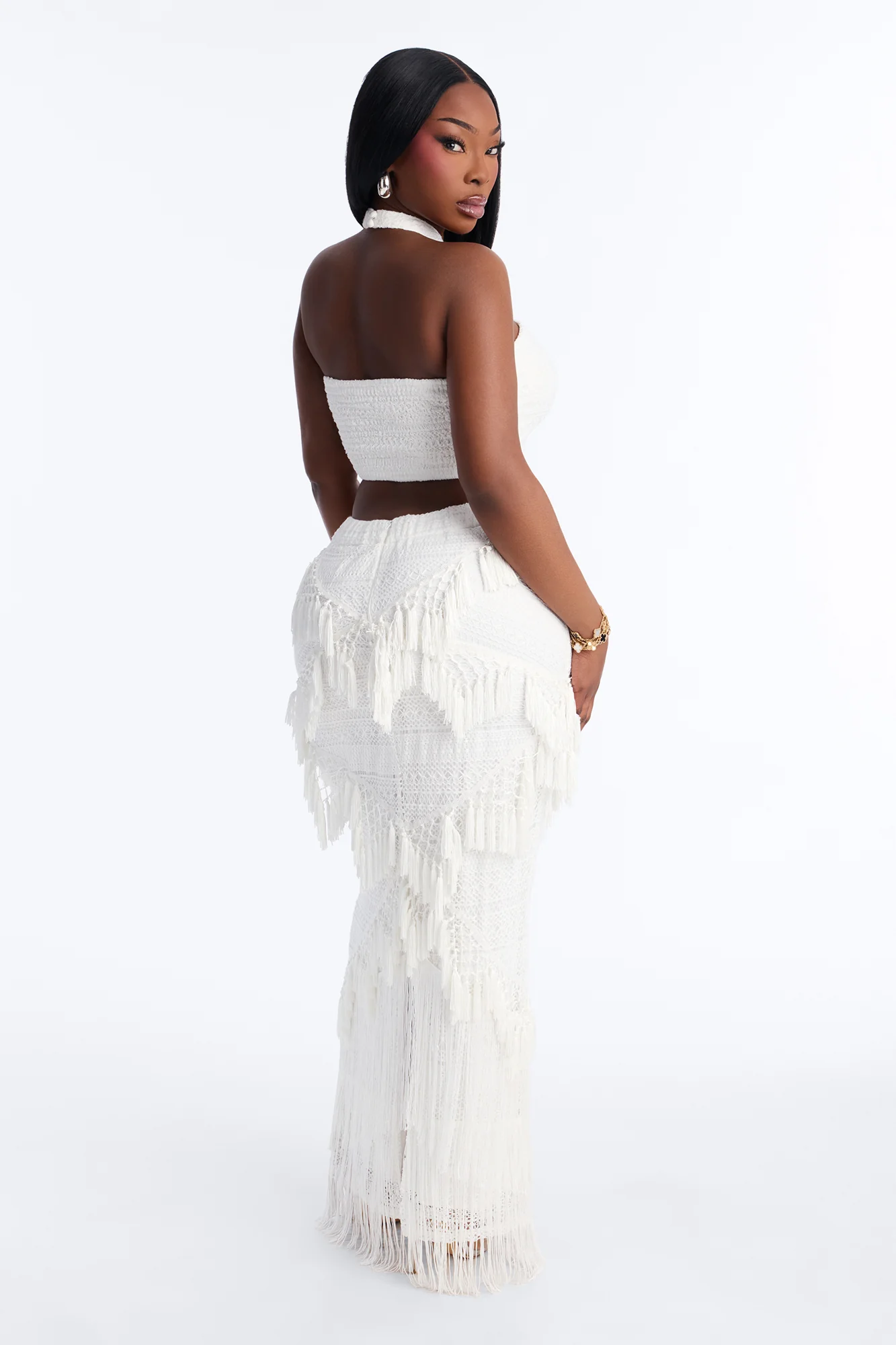 Isla Fringe Crochet Skirt Set - White - Image 8